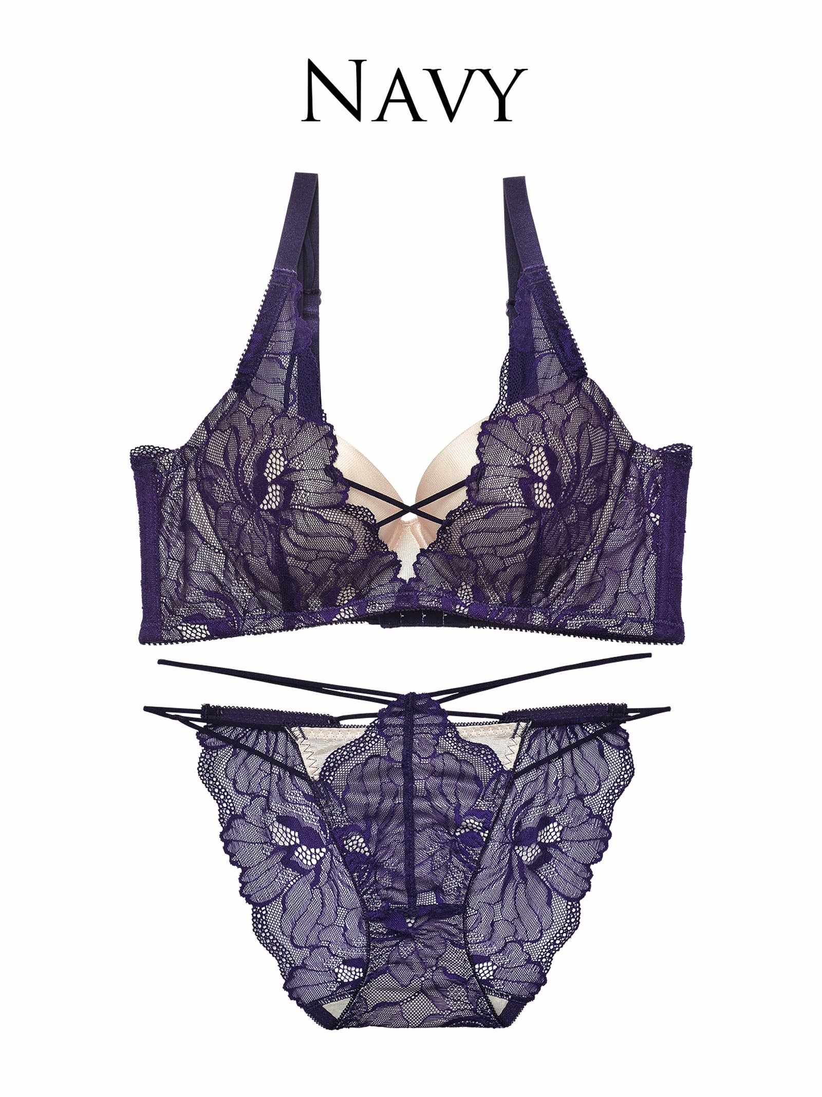 【Reinest】ヌーディーリッチフラワー育乳脇高ブラジャー&バック透けフルバックショーツ