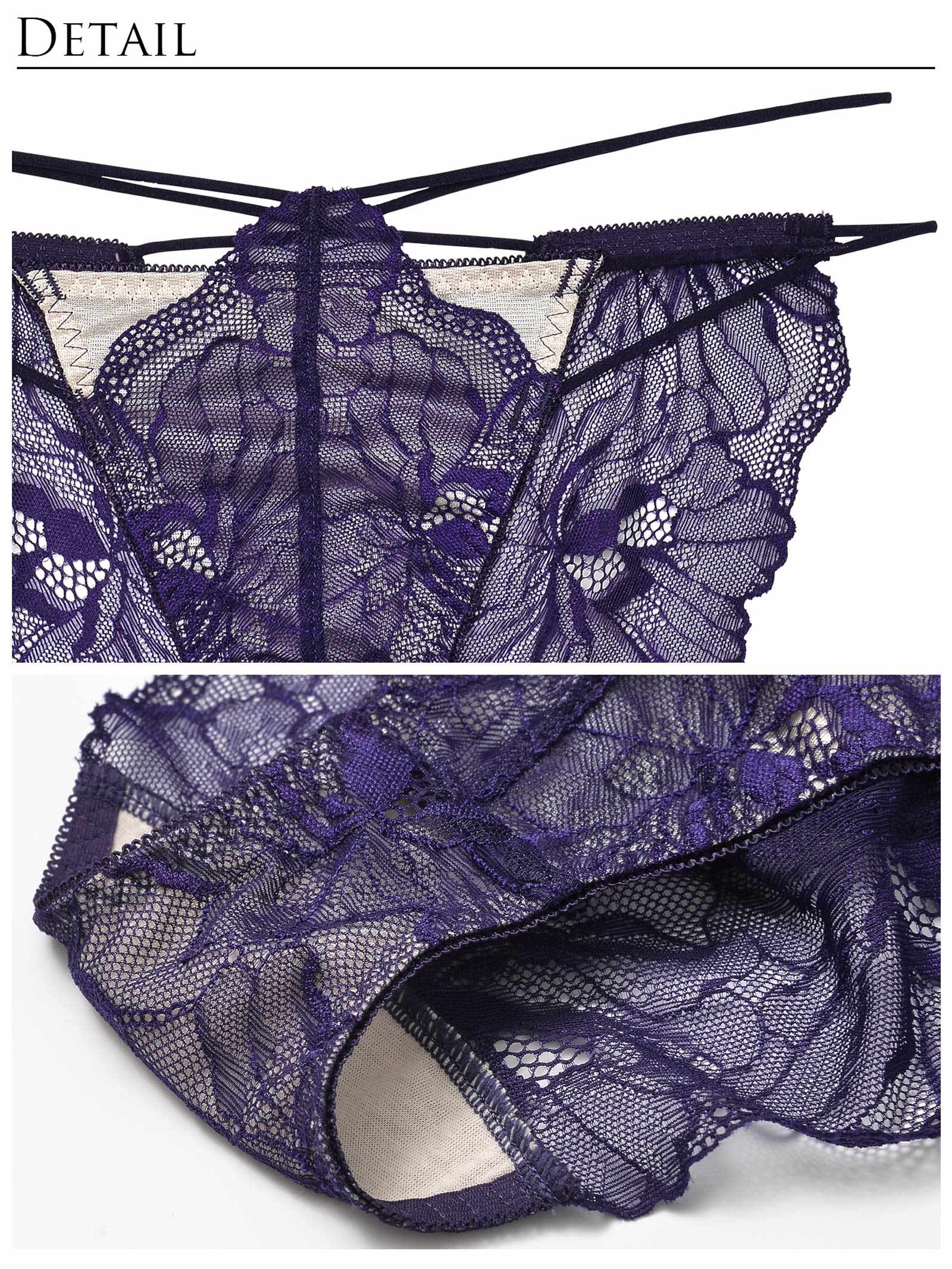 【Reinest】ヌーディーリッチフラワー育乳脇高ブラジャー&バック透けフルバックショーツ