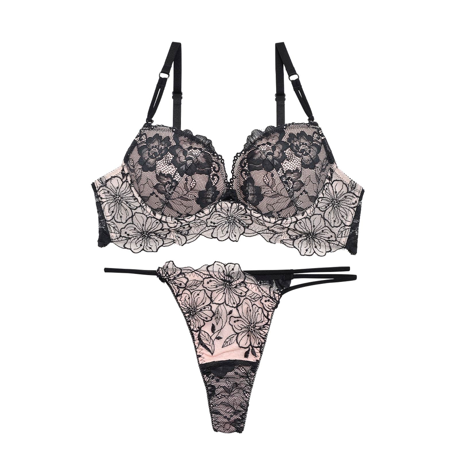 12/23再販!!SEXYレース花柄ブラジャー&バック透けTバックショーツ
