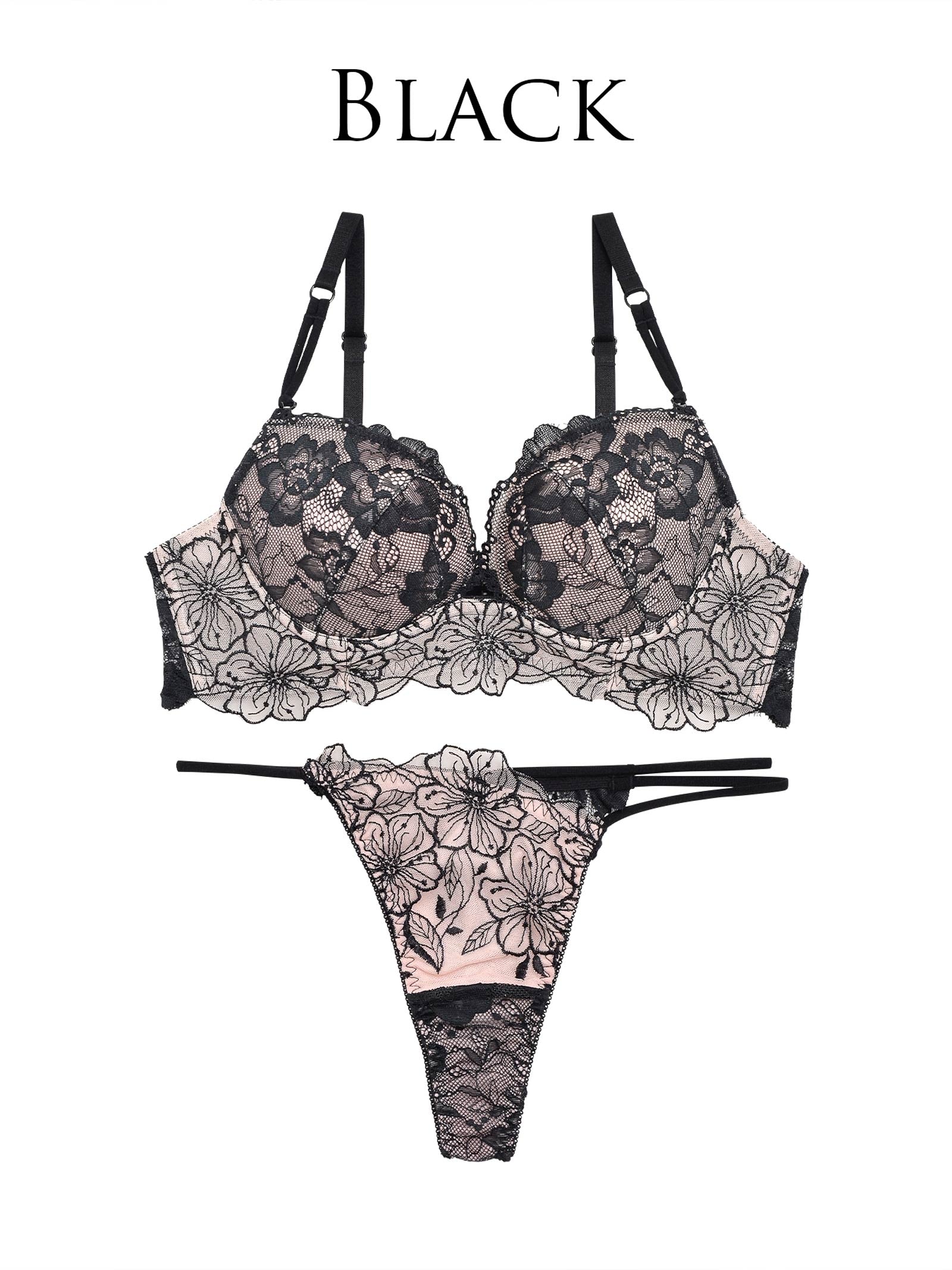12/23再販!!SEXYレース花柄ブラジャー&バック透けTバックショーツ