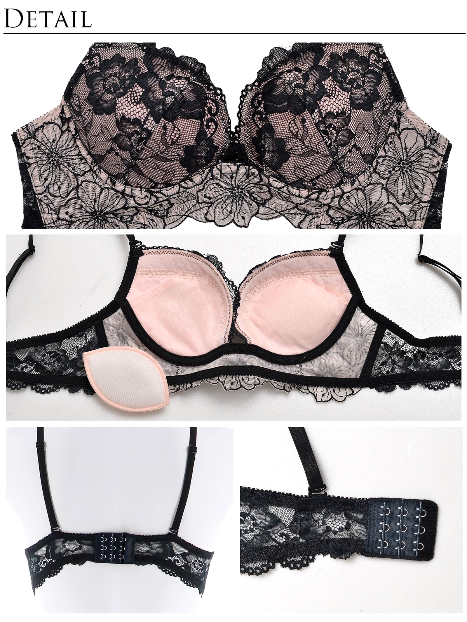 【Reinest】SEXYレース花柄ブラジャー&Tバックショーツ