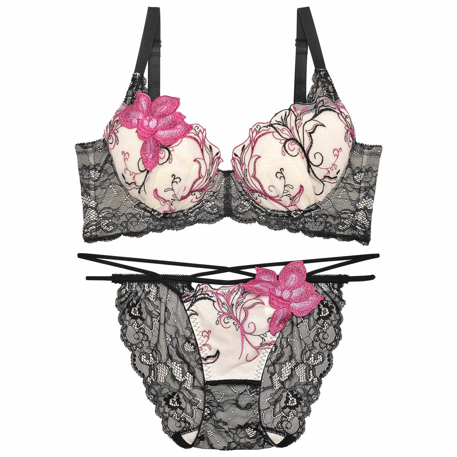 11/20再販!ルミナスペタルエンブロイダリー育乳脇高★魔法のブラジャー&バック透けフルバックショーツ