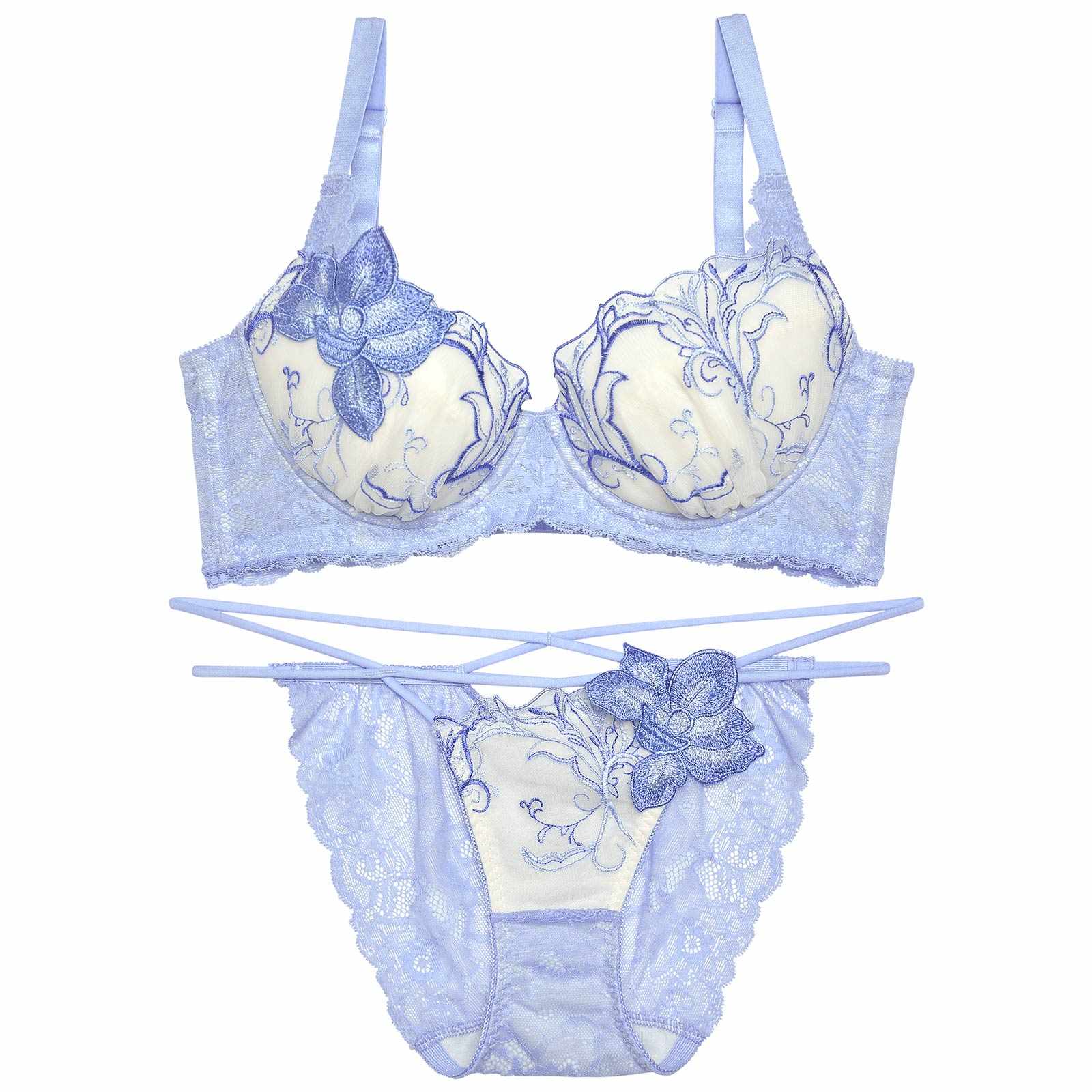 11/20再販!ルミナスペタルエンブロイダリー育乳脇高★魔法のブラジャー&バック透けフルバックショーツ