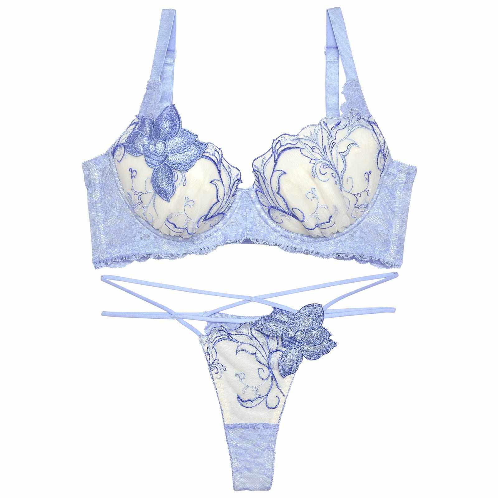 11/20再販!ルミナスペタルエンブロイダリー育乳脇高★魔法のブラジャー&バック透けTバックショーツ