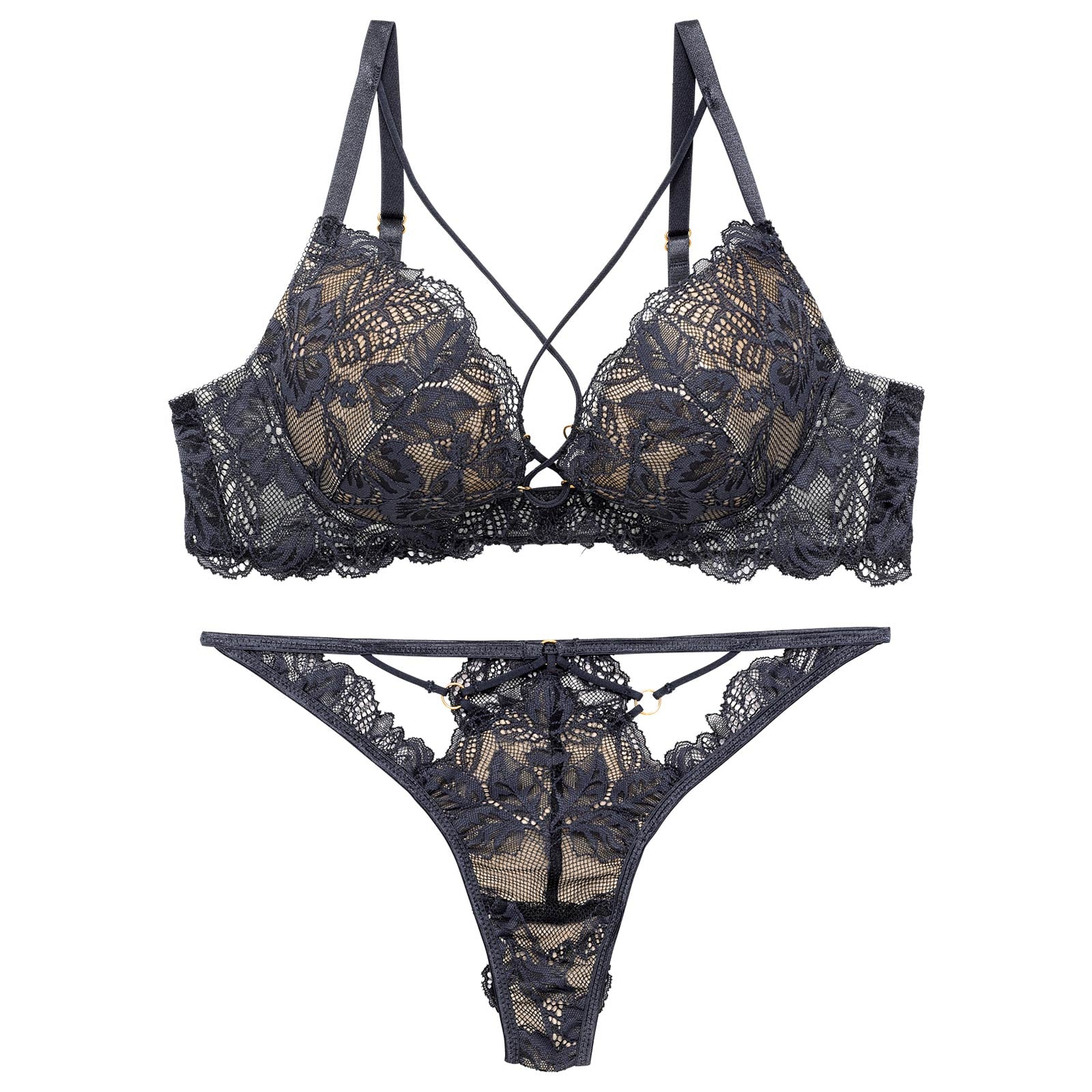 10/11再販!スピンドルレーシィカットブラジャー&バック透けTバックショーツ