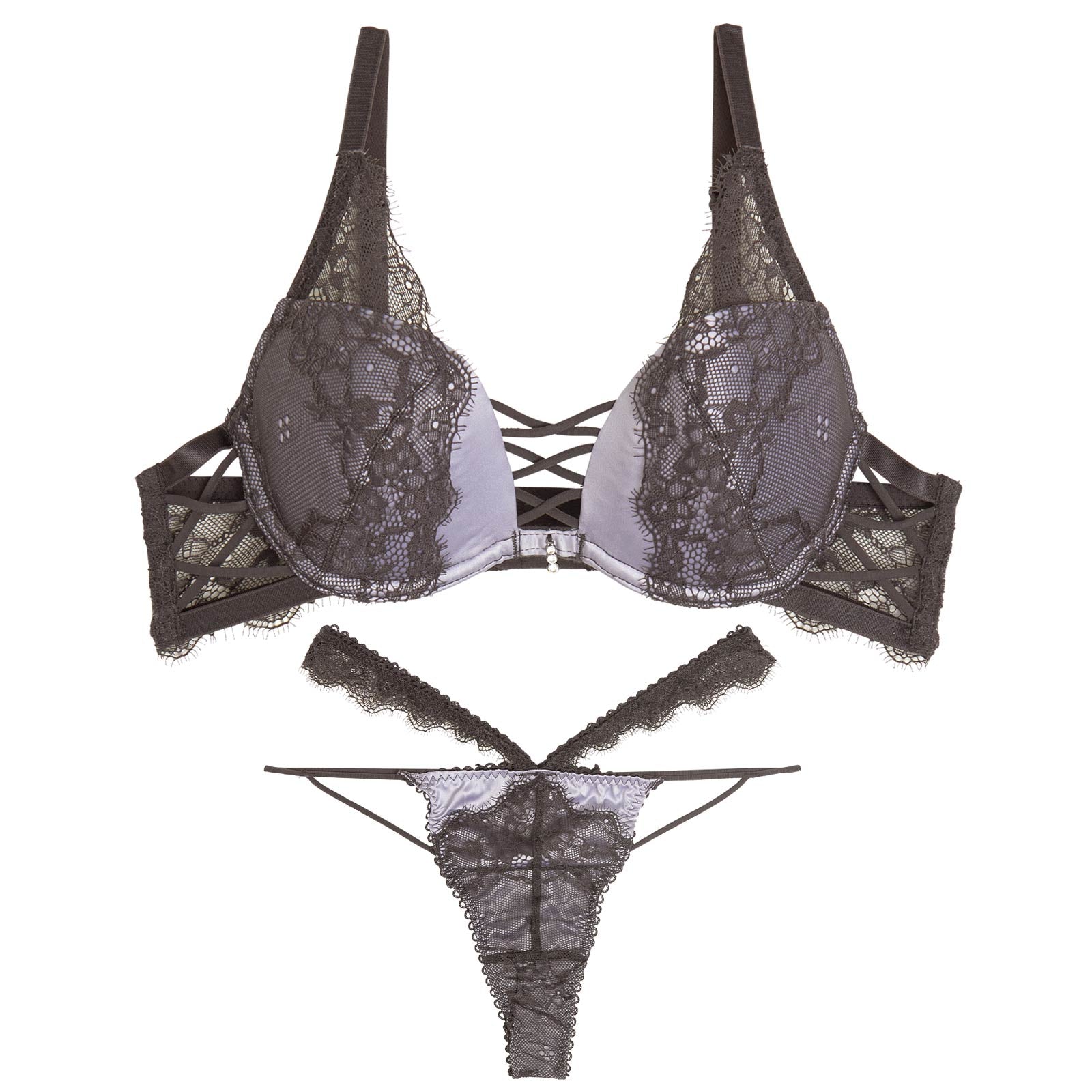 1/29再販!スモーキーレースコードブラジャー&バック透けTバックショーツ