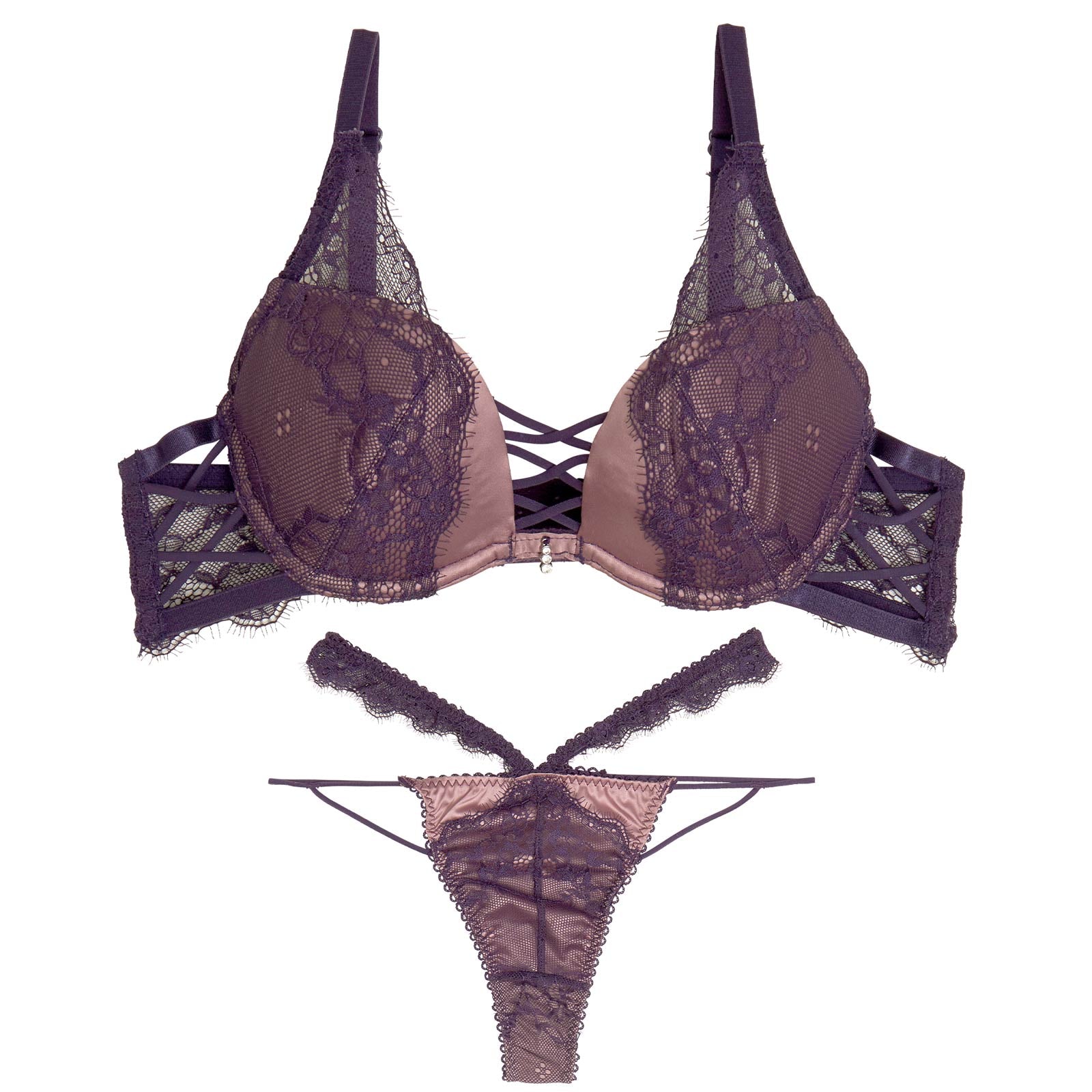 1/29再販!スモーキーレースコードブラジャー&バック透けTバックショーツ
