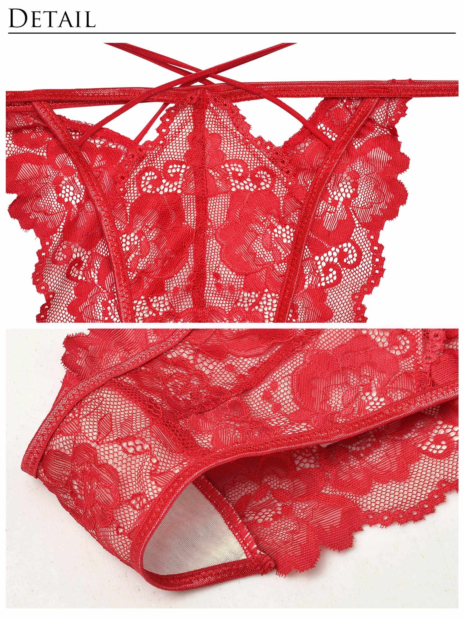 【Reinest】ストリングビスチェフラワーブラジャー&バック透けフルバックショーツ