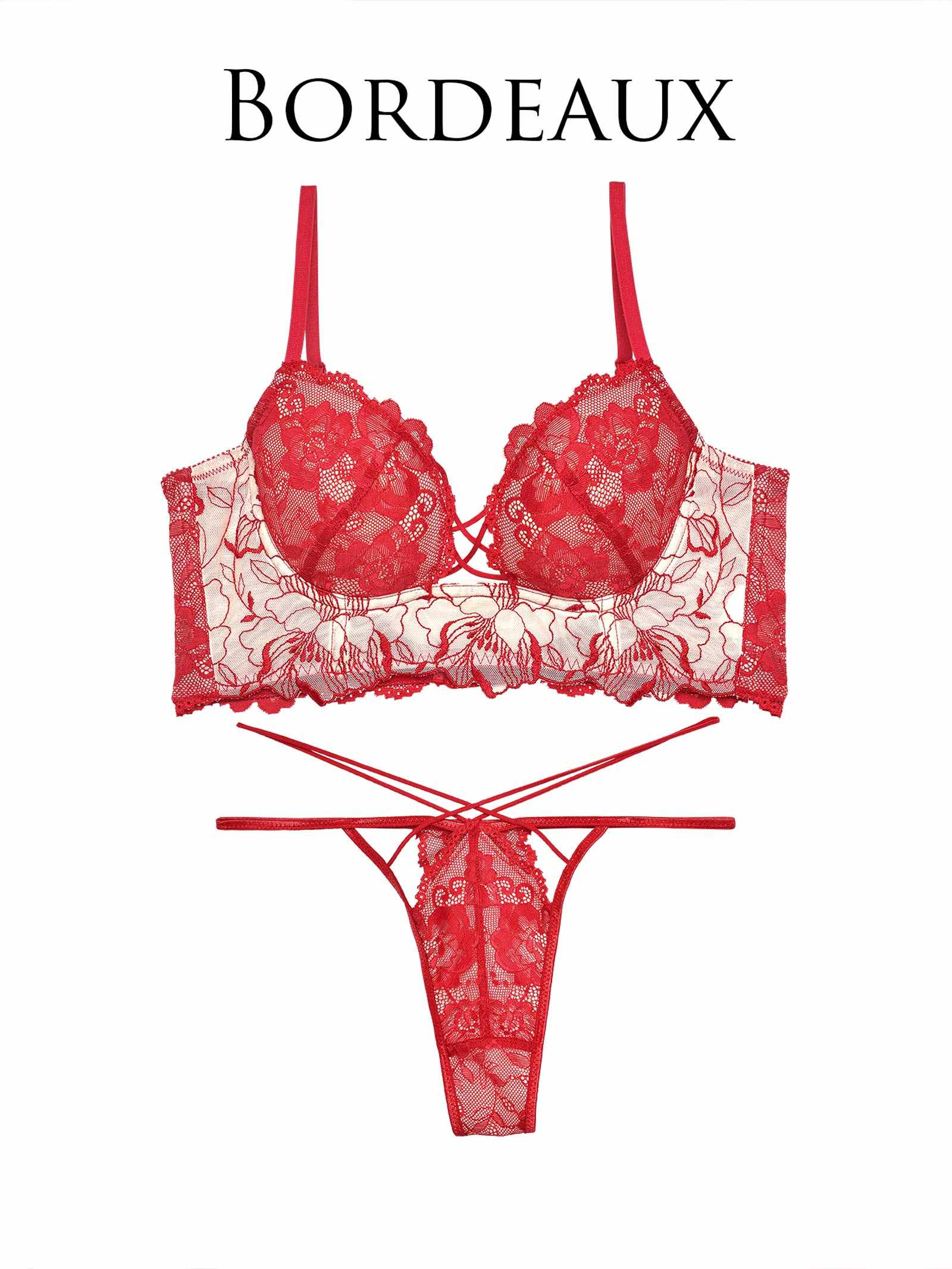 【Reinest】ストリングビスチェフラワーブラジャー&バック透けTバックショーツ