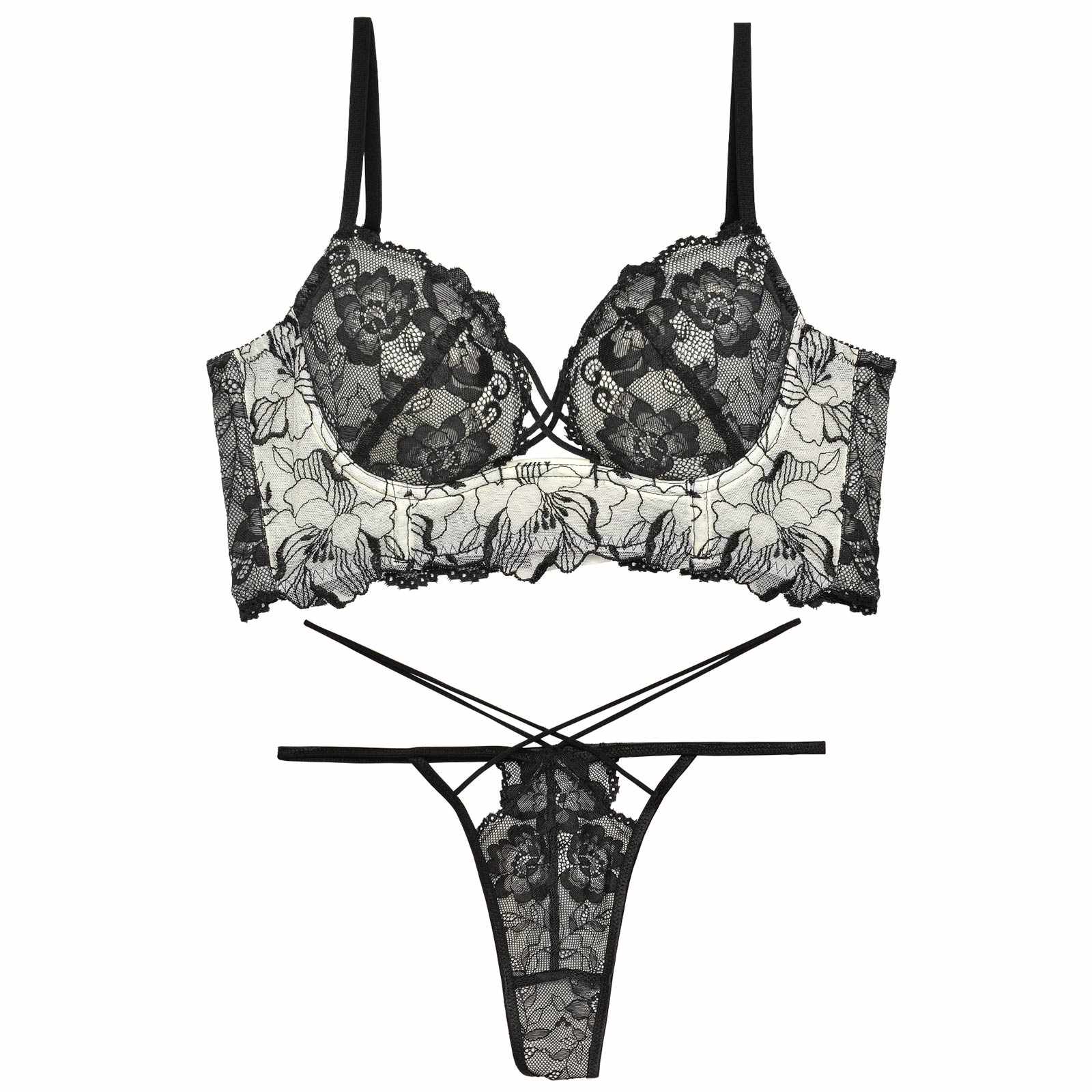 11/19再販!ストリングビスチェフラワー背中魅せブラブラジャー&バック透けTバックショーツ