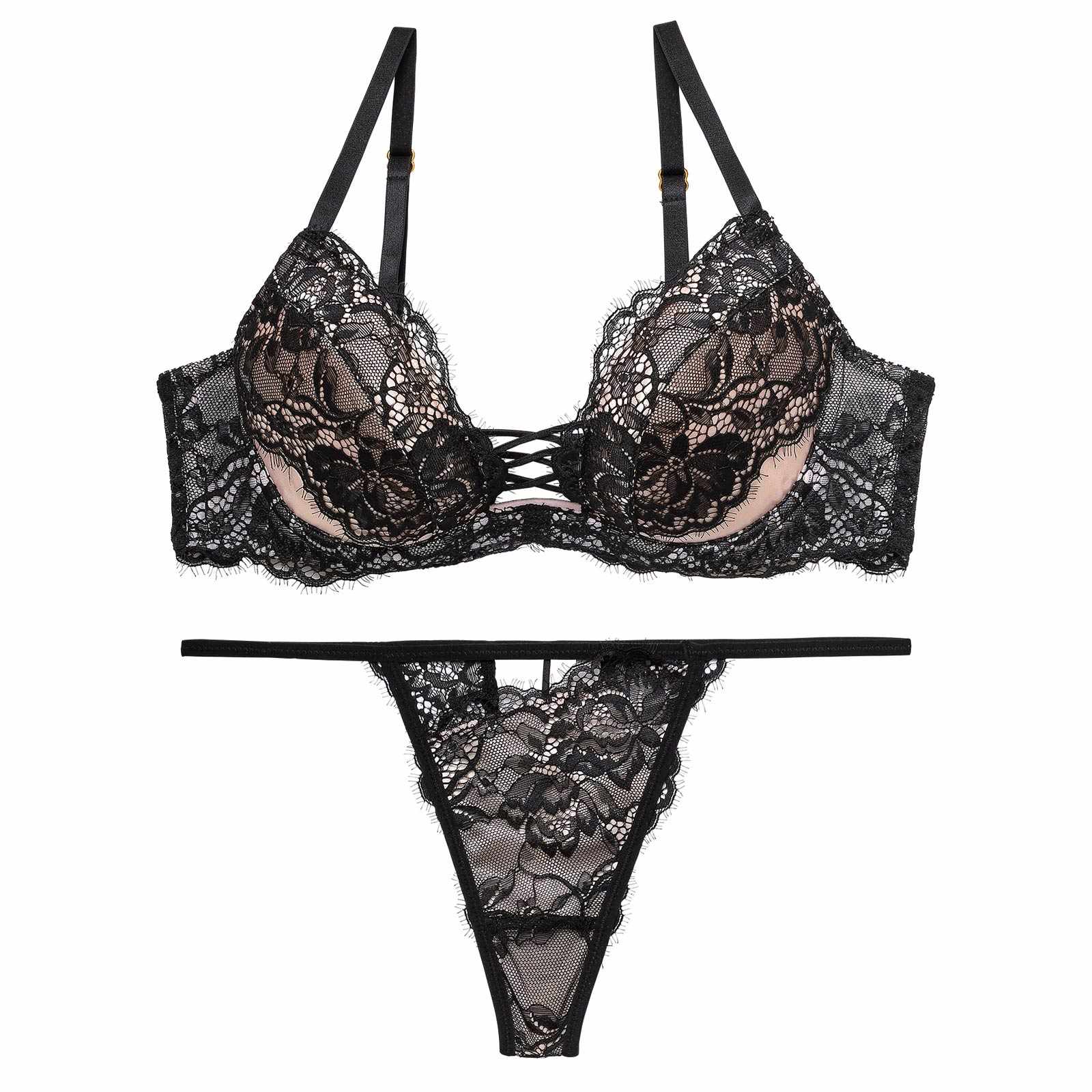 10/16再販!ラグジュアリースピンドルレースブラジャー&バック透けTバックショーツ