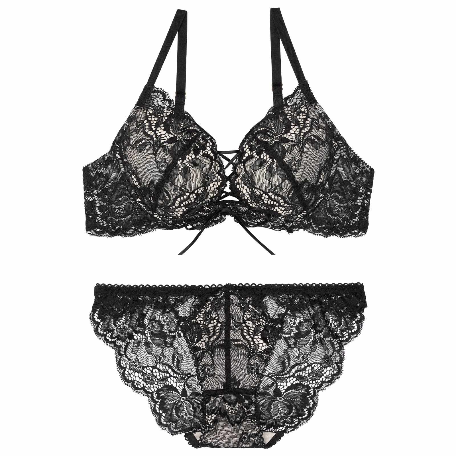 12/25再販!リュクスカットレースアップブラジャー&バック透けフルバックショーツ