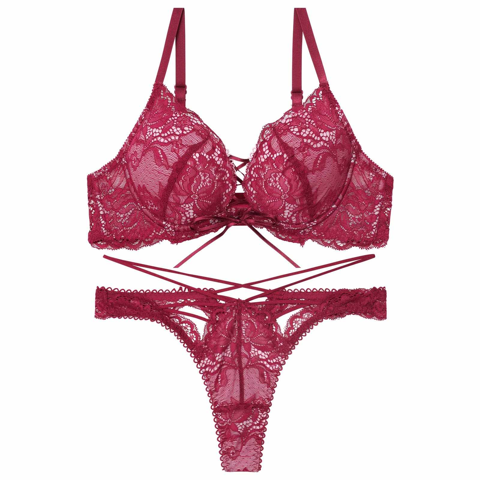 12/25再販!リュクスカットレースアップブラジャー&バック透けTバックショーツ
