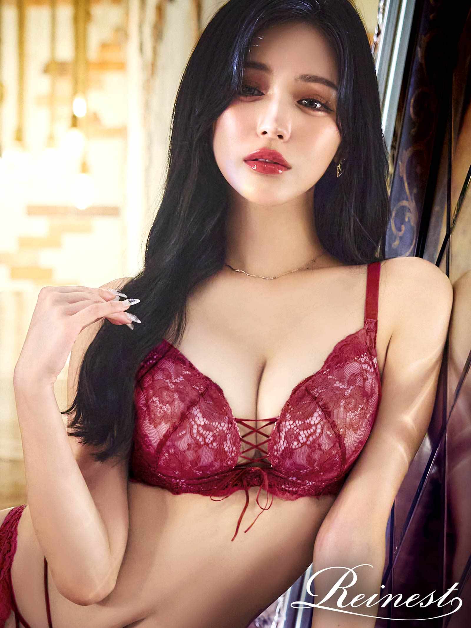 12/25再販!リュクスカットレースアップブラジャー&バック透けTバックショーツ