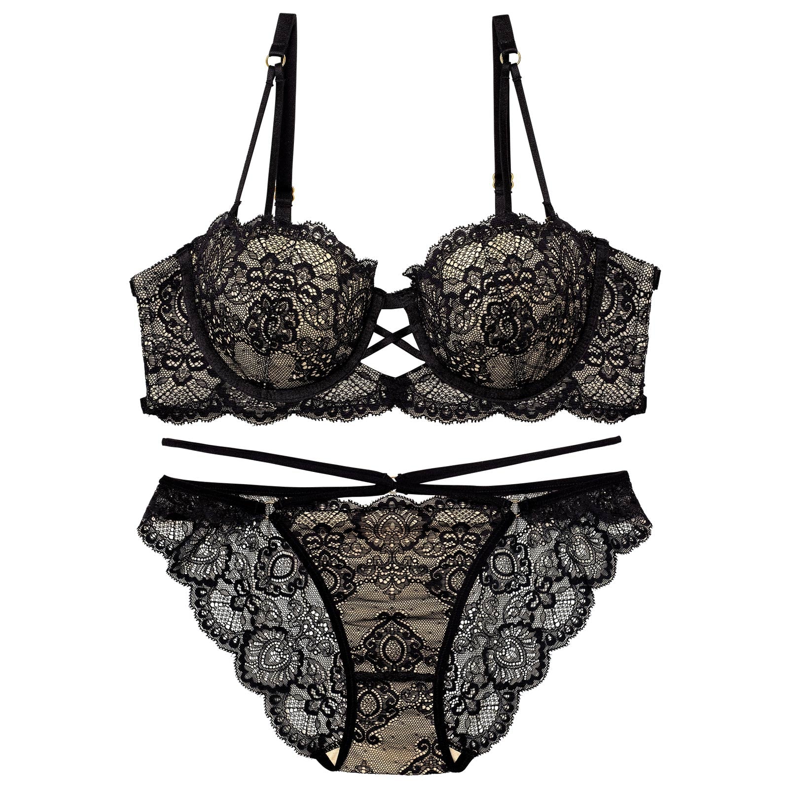 2/14再販!グラマラスホールレーシィブラジャー&バック透けフルバックショーツ