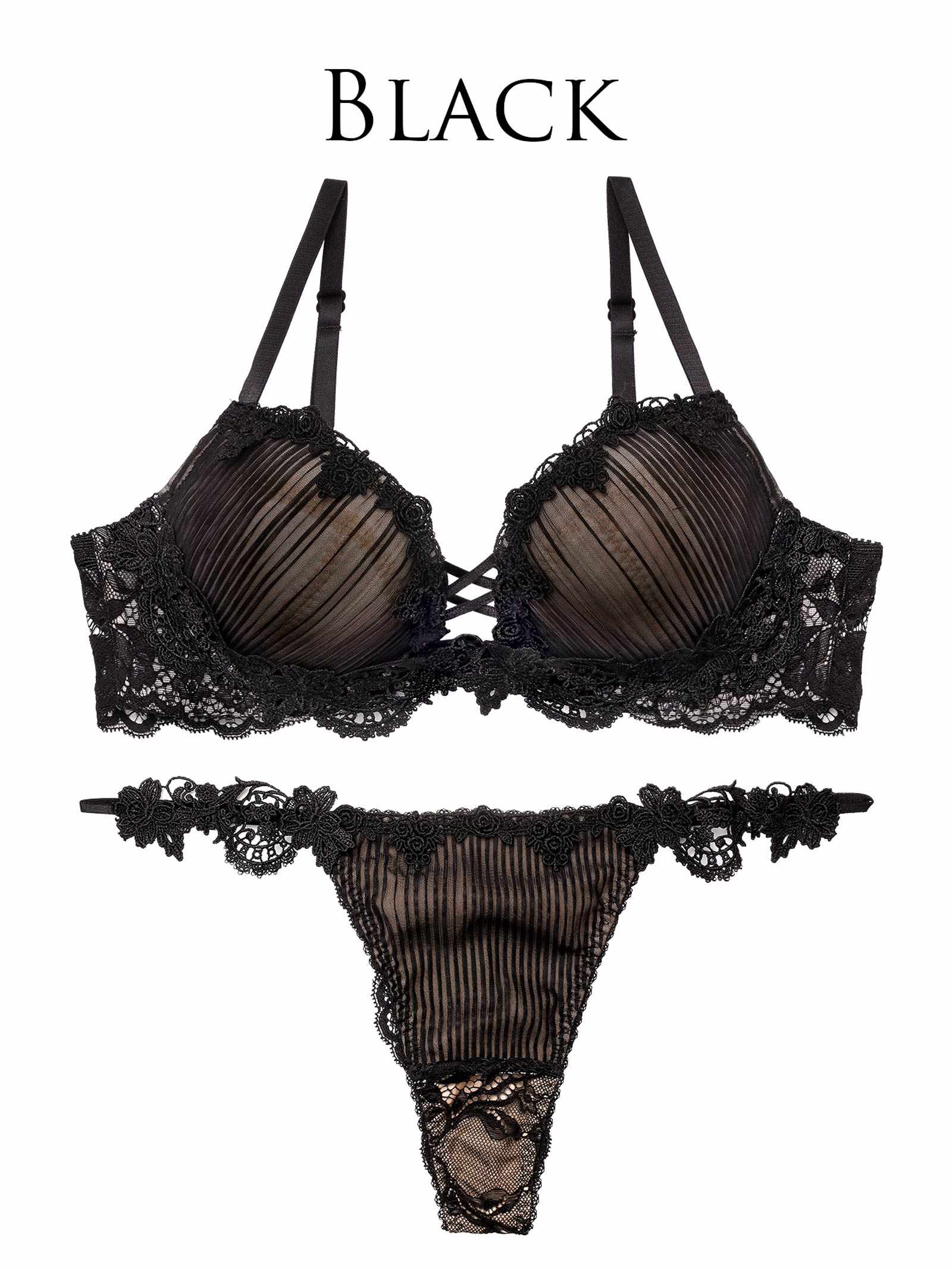 3/18新作!ドレッシーチュールプリーツブラジャー&バック透けTバックショーツ