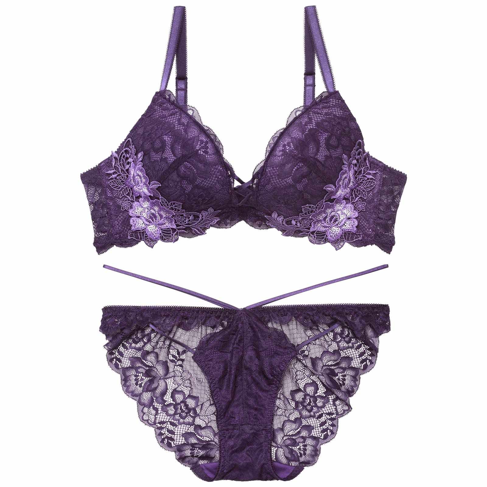 11/6再販!ボタニカルレースアップカットブラジャー&バック透けフルバックショーツ