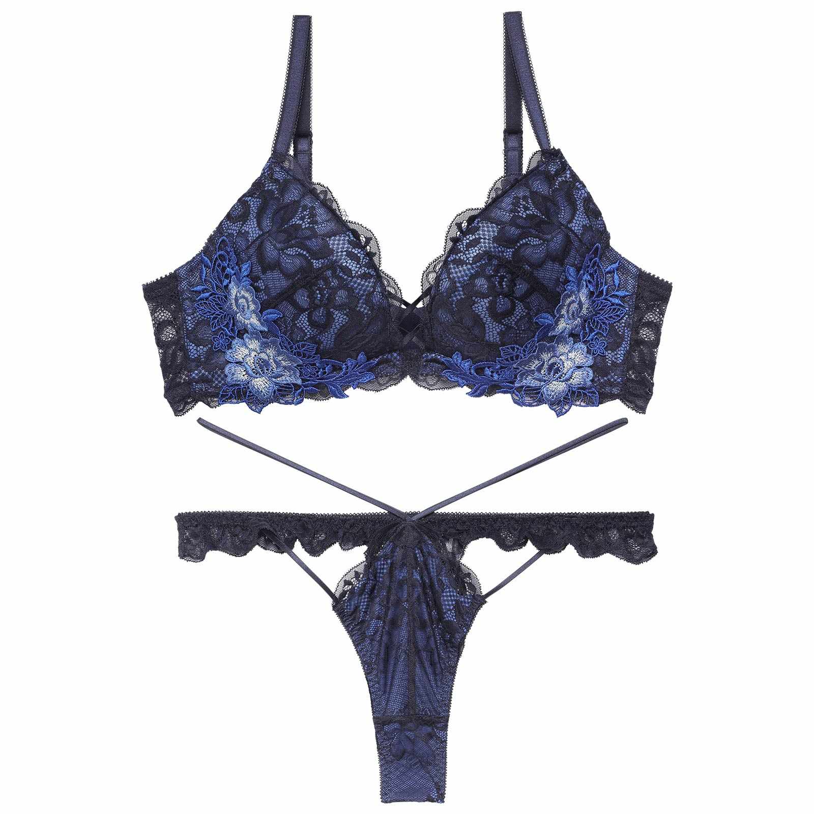 11/6再販!ボタニカルレースアップカットブラジャー&バック透けTバックショーツ