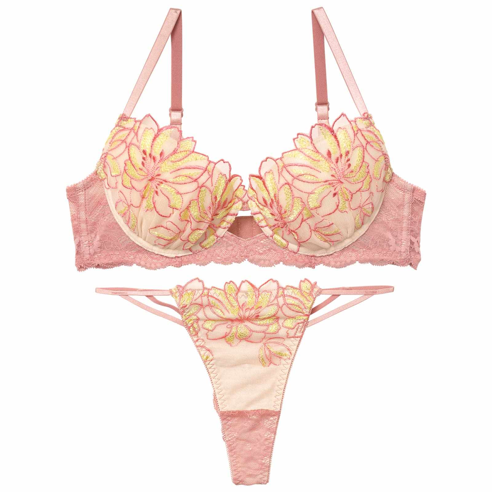 シャルマンフレッシュフラワーブラジャー&バック透けTバックショーツ