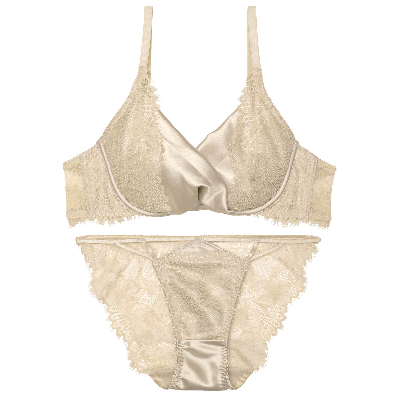 11/20再販!グロッシーリュクスサテンブラジャー&バック透けフルバックショーツ