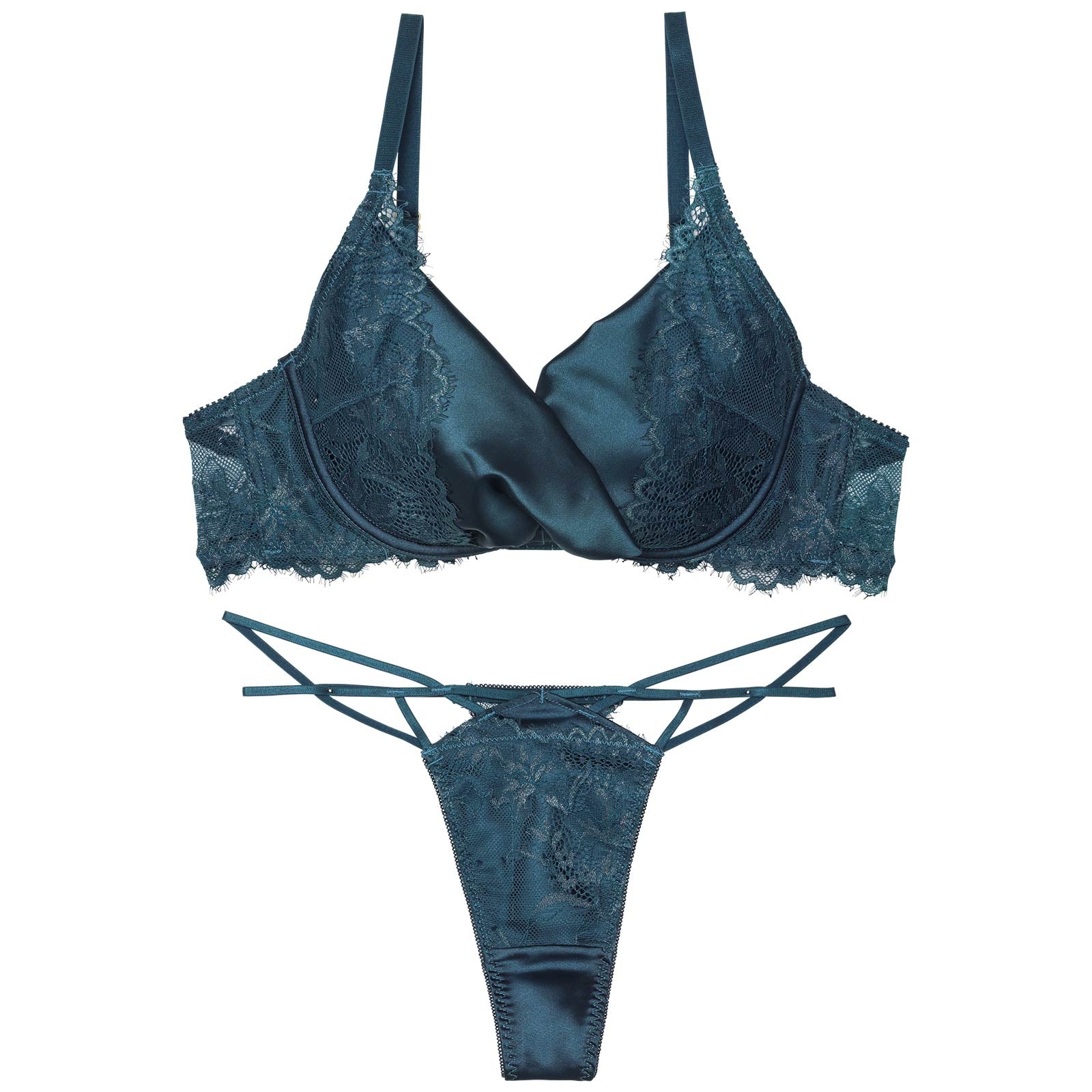 11/20再販!グロッシーリュクスサテンブラジャー&バック透けTバックショーツ