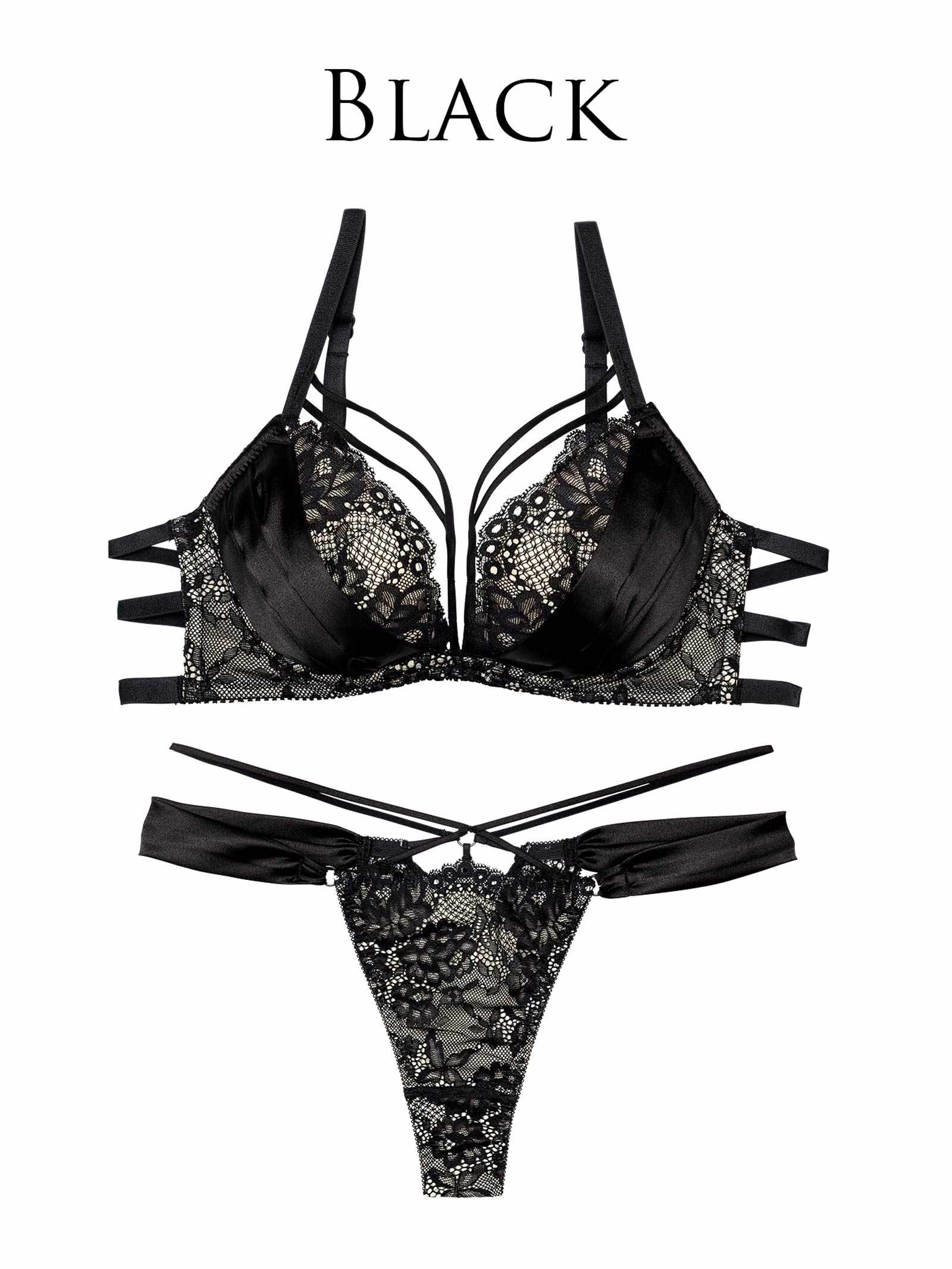 10/8新作!【Reinest】グラマラスサテンコードブラジャー&バック透けTバックショーツ