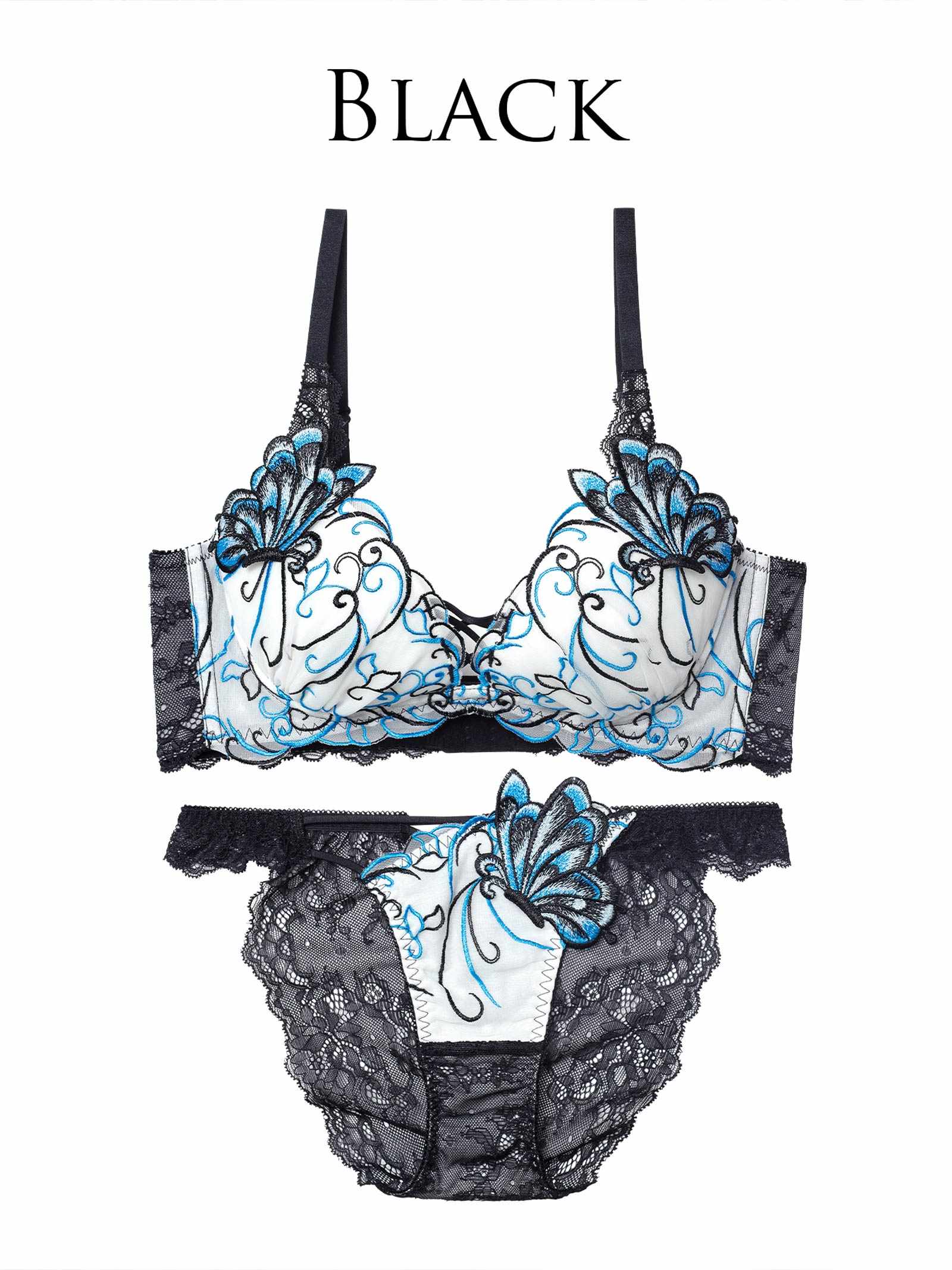 11/26新作!アラベスクパピヨンレース育乳脇高★魔法のブラジャー&バック透けフルバックショーツ