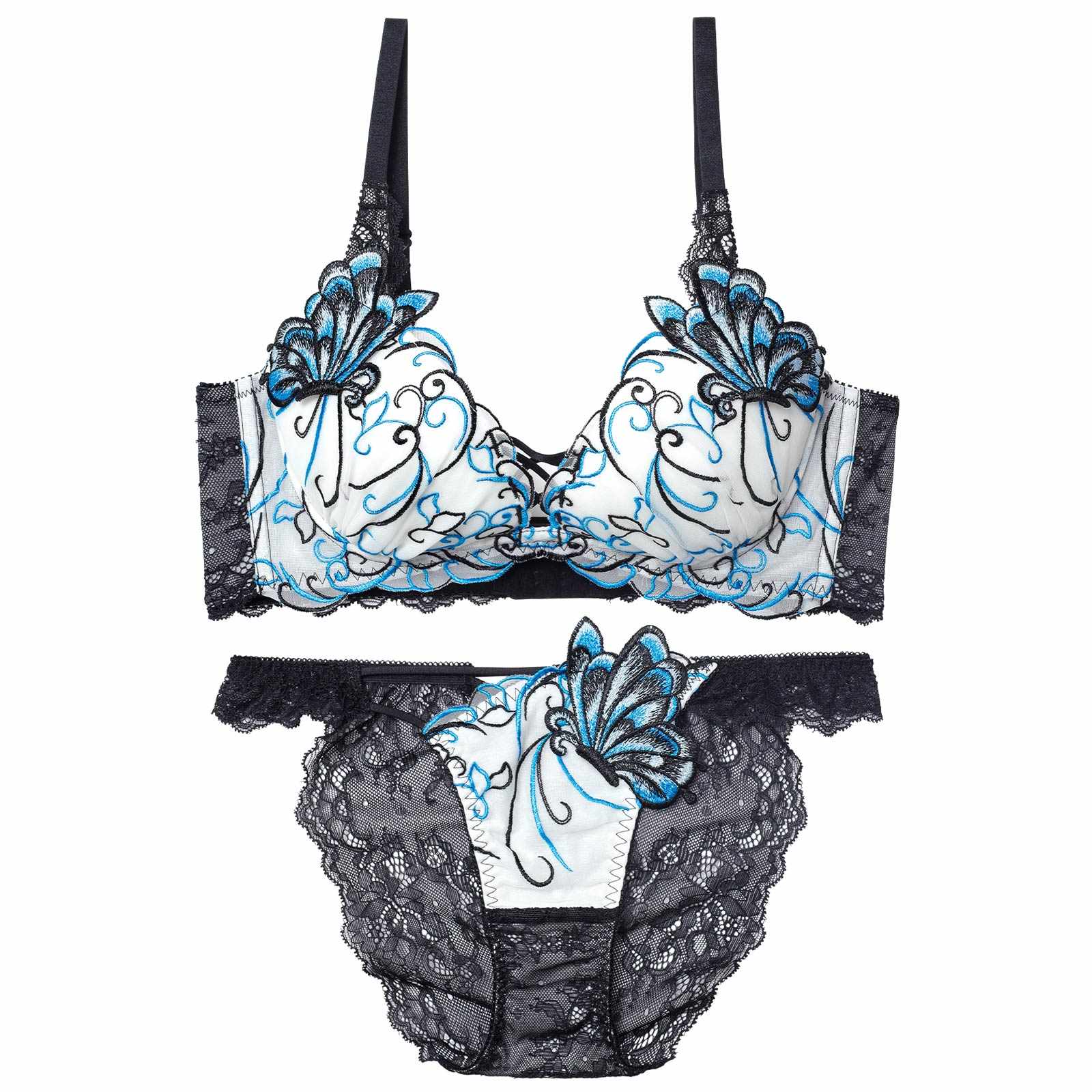 11/26新作!アラベスクパピヨンレース育乳脇高★魔法のブラジャー&バック透けフルバックショーツ