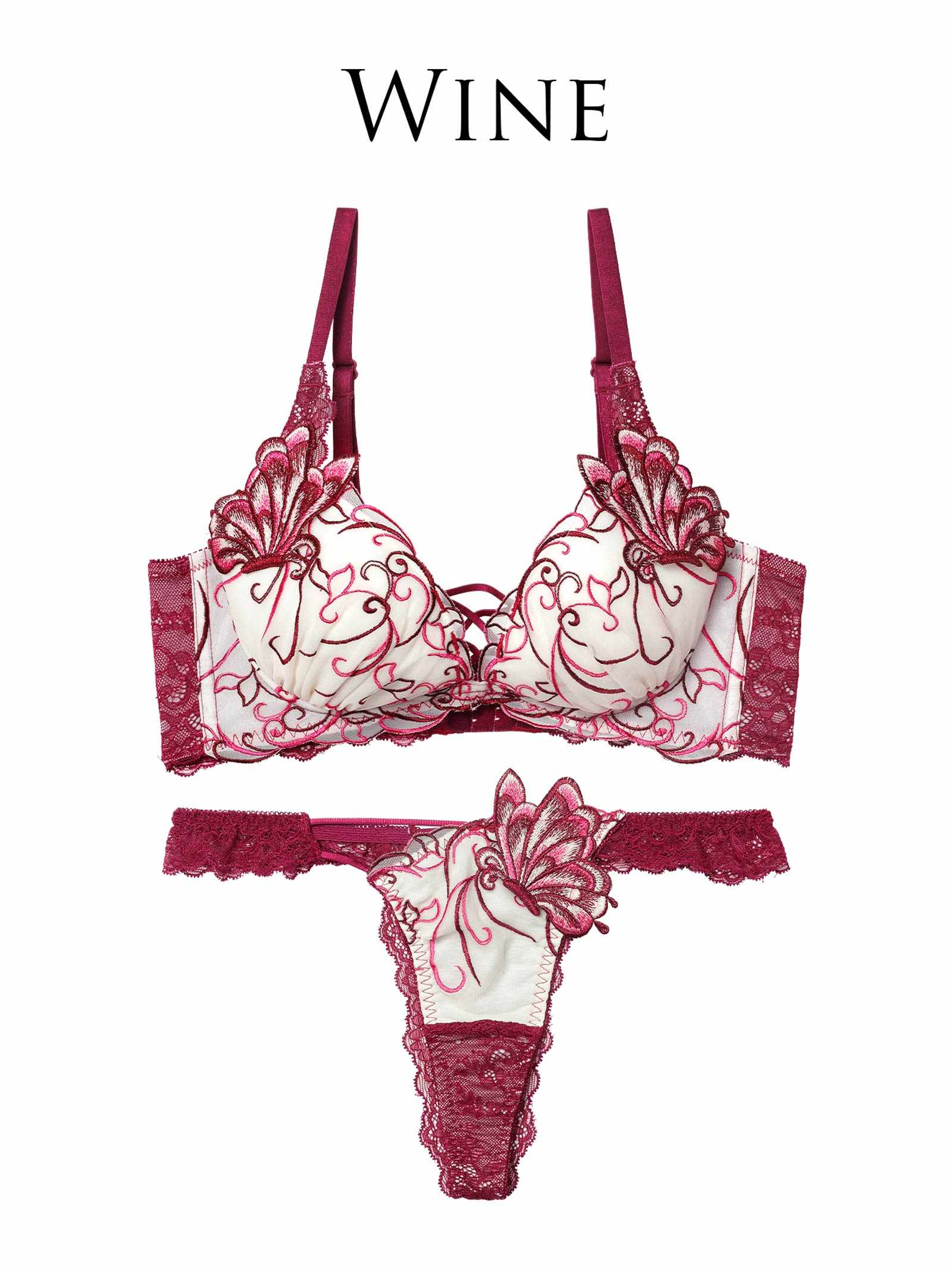 11/26新作!アラベスクパピヨンレース育乳脇高★魔法のブラジャー&バック透けTバックショーツ