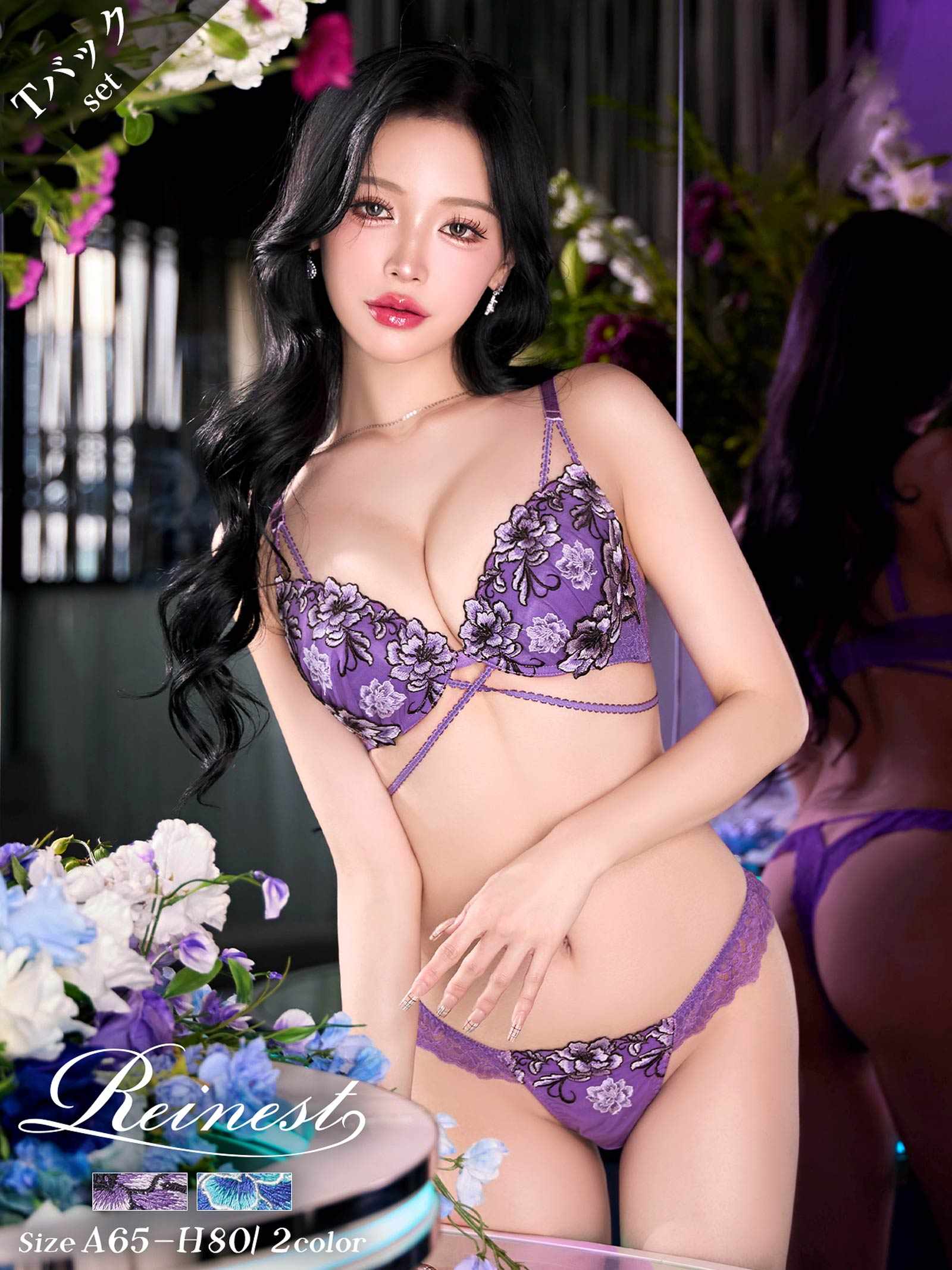 1/26新作!グラマラスブーケコードブラジャー&バック透けTバックショーツ