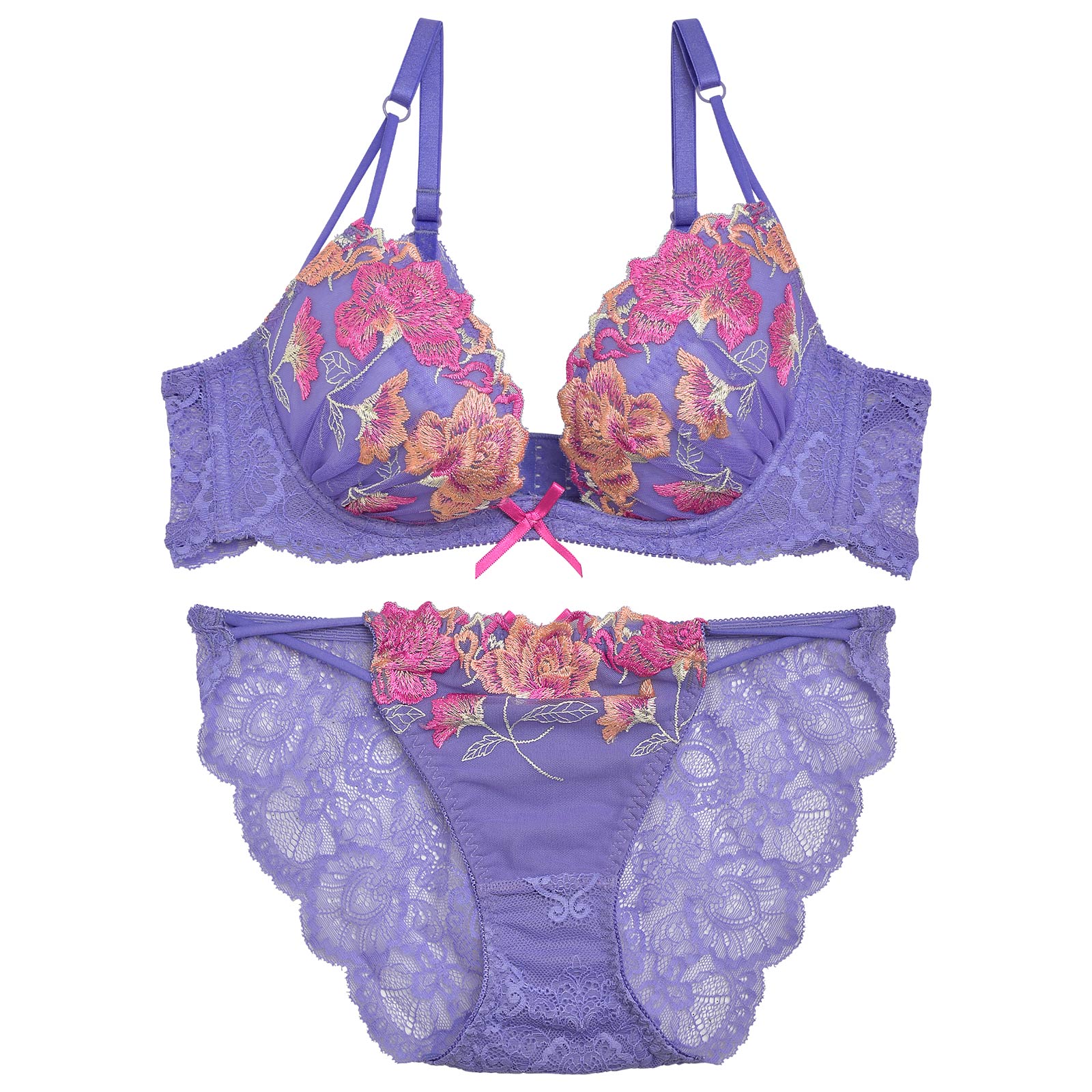シュエットグラデーションフラワーブラジャー&バック透けフルバックショーツ