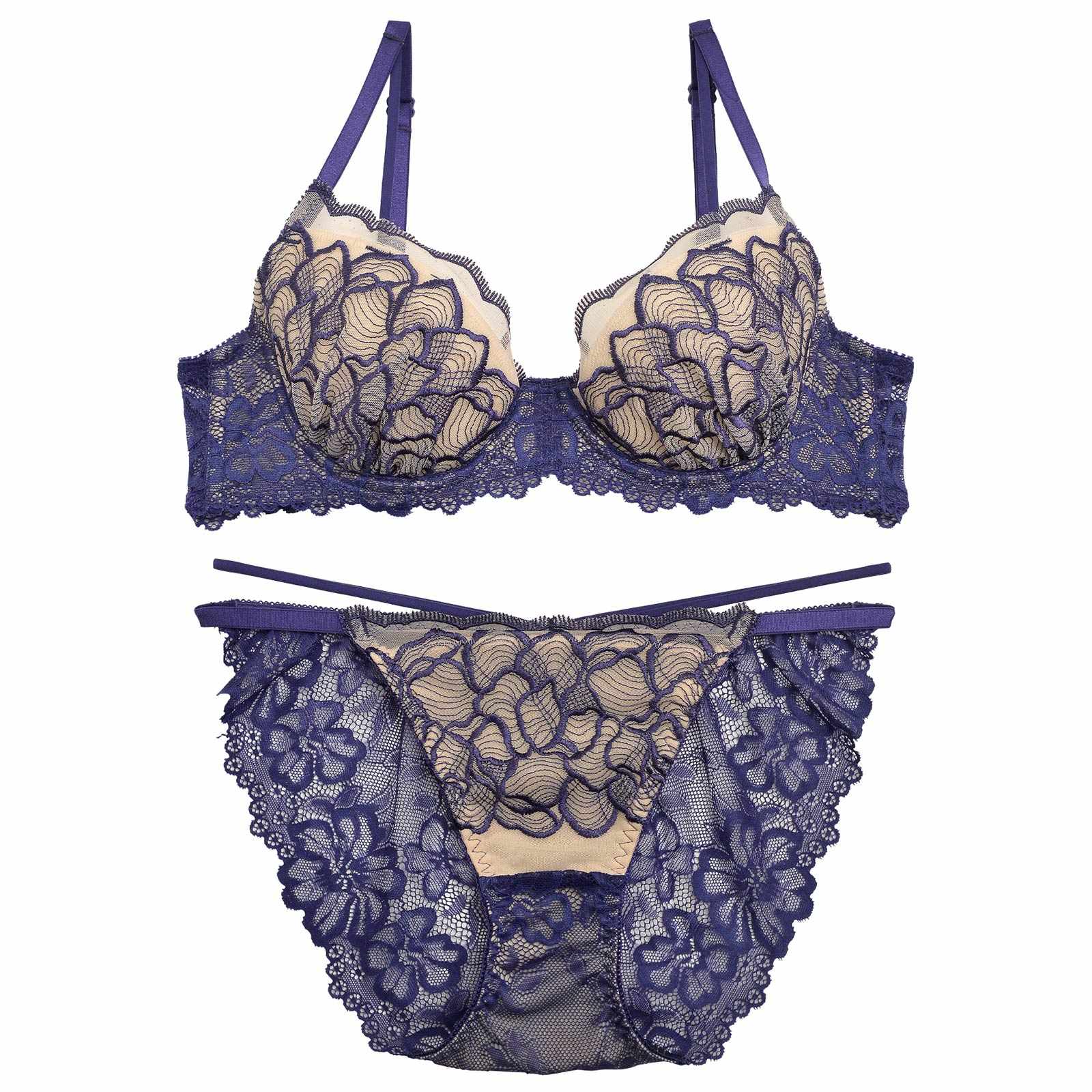 ブリリアントフラワーペタルブラジャー&バック透けフルバックショーツ