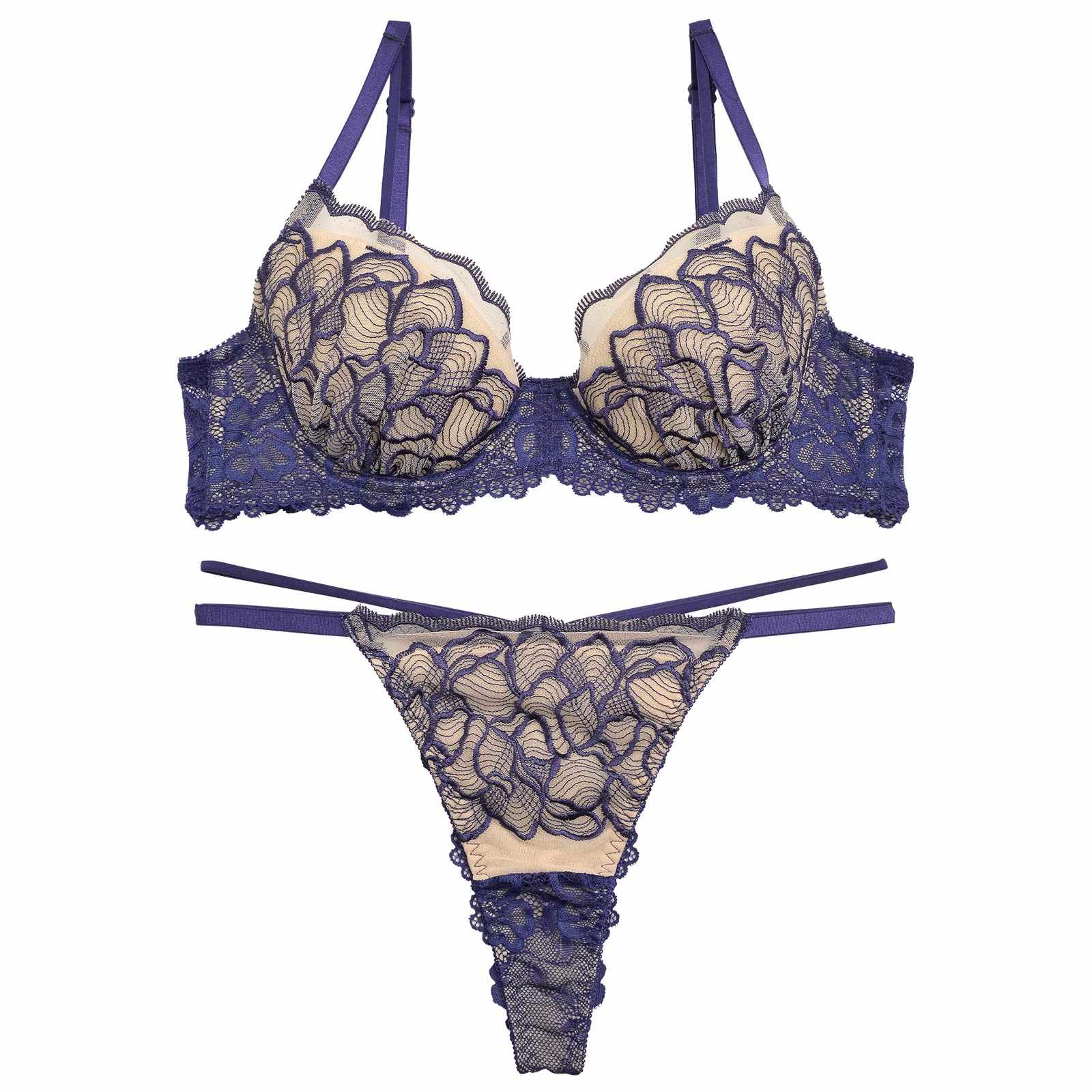 ブリリアントフラワーペタルブラジャー&バック透けTバックショーツ