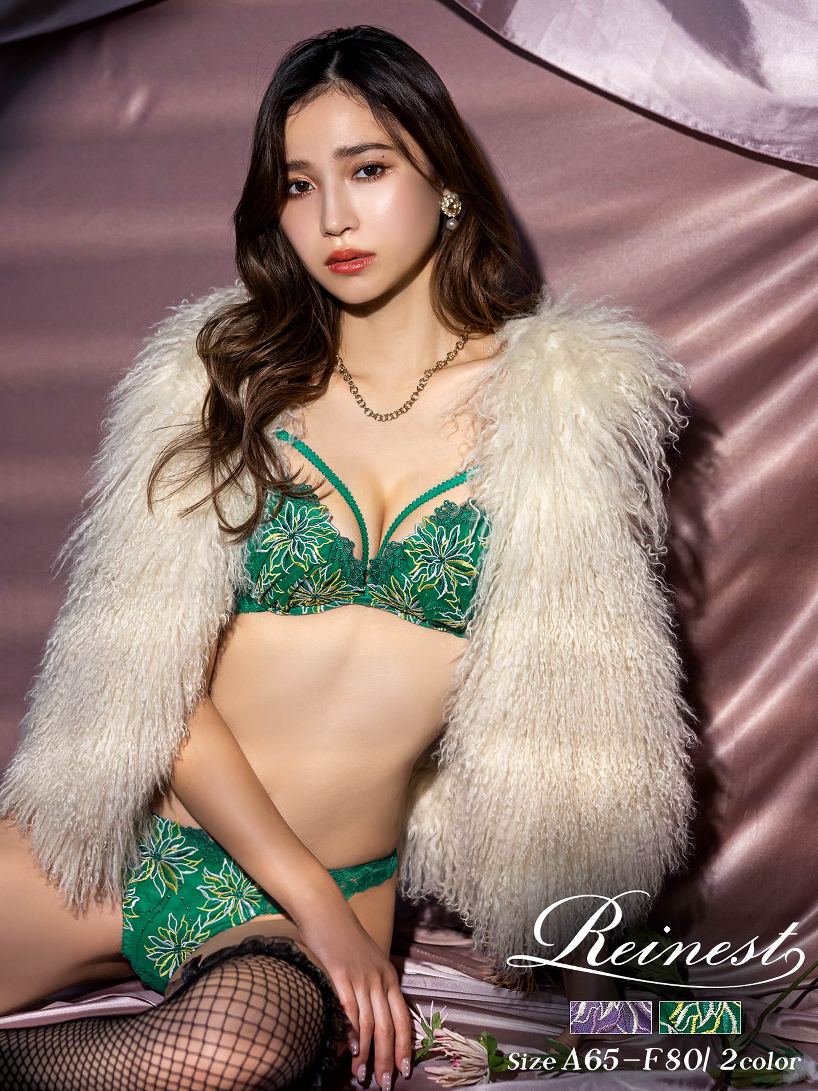 センシュアルビビッドフラワーブラジャー&バック透けフルバックショーツ