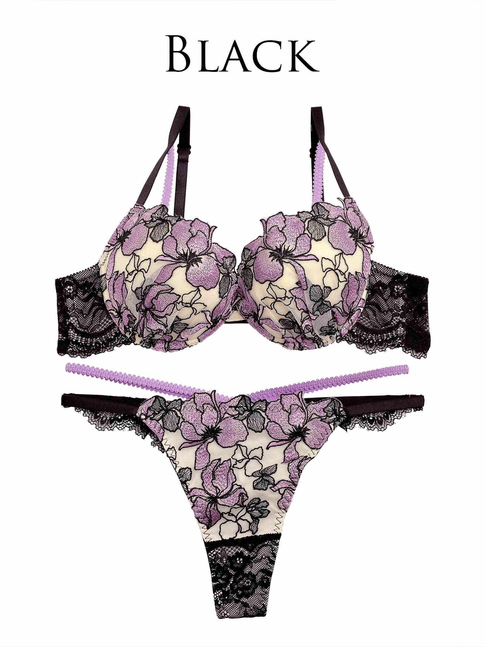 10/19新作!【Reinest】ビューティフルシャイニーフラワーブラジャー&バック透けTバックショーツ