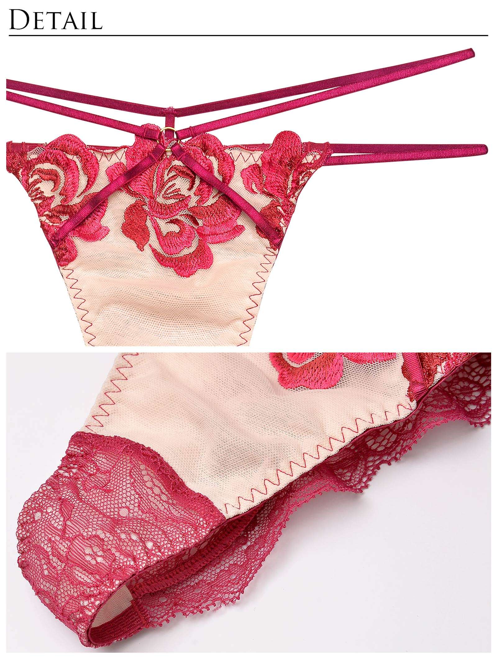 【Reinest】ディープクラシックローズブラジャー&バック透けTバックショーツ