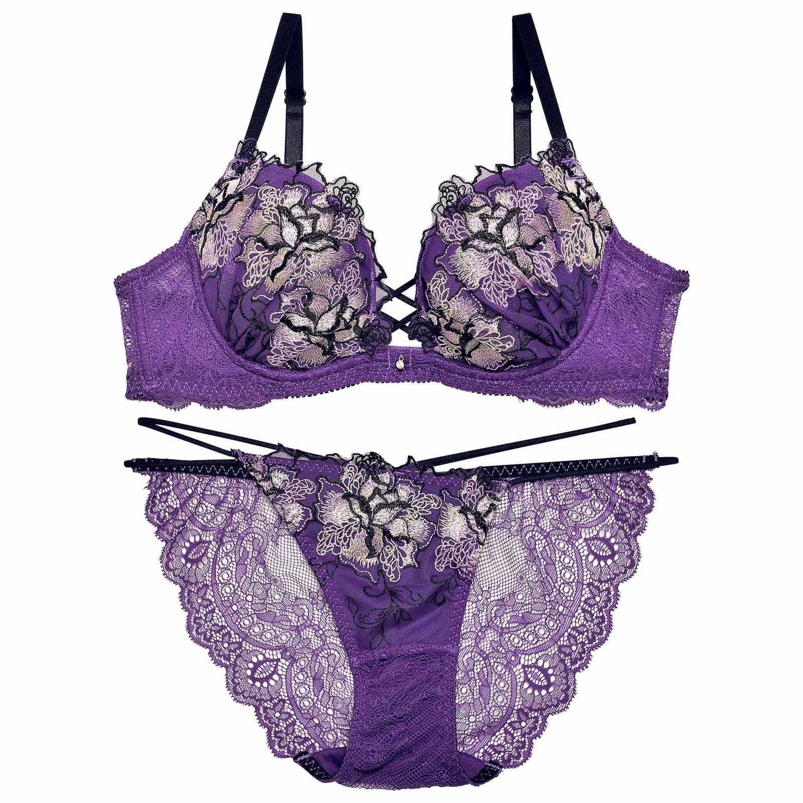 11/18再販!ファブリックレースアップフラワーブラジャー&バック透けフルバックショーツ