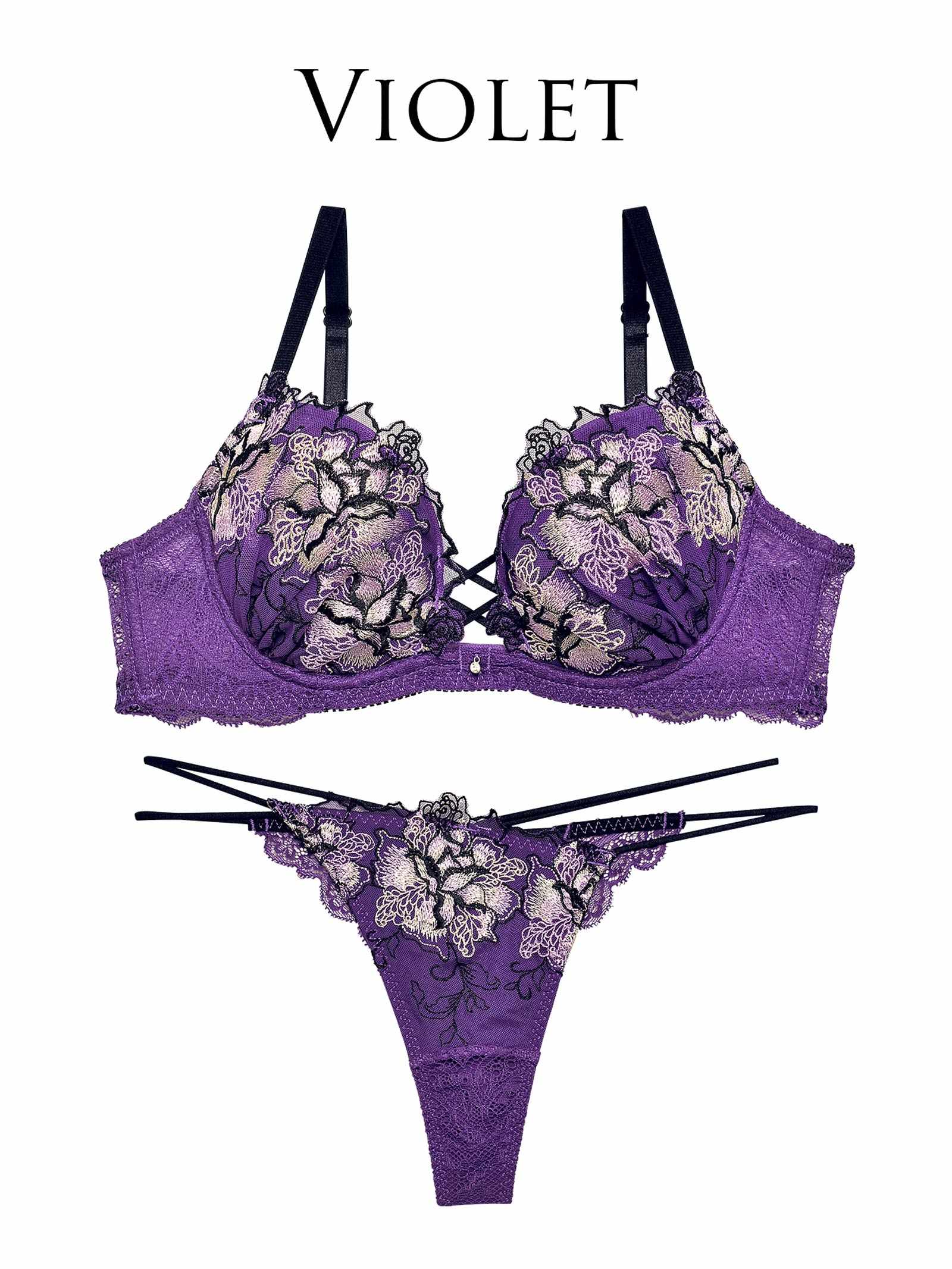 10/21新作!【Reinest】ファブリックレースアップフラワーブラジャー&バック透けTバックショーツ