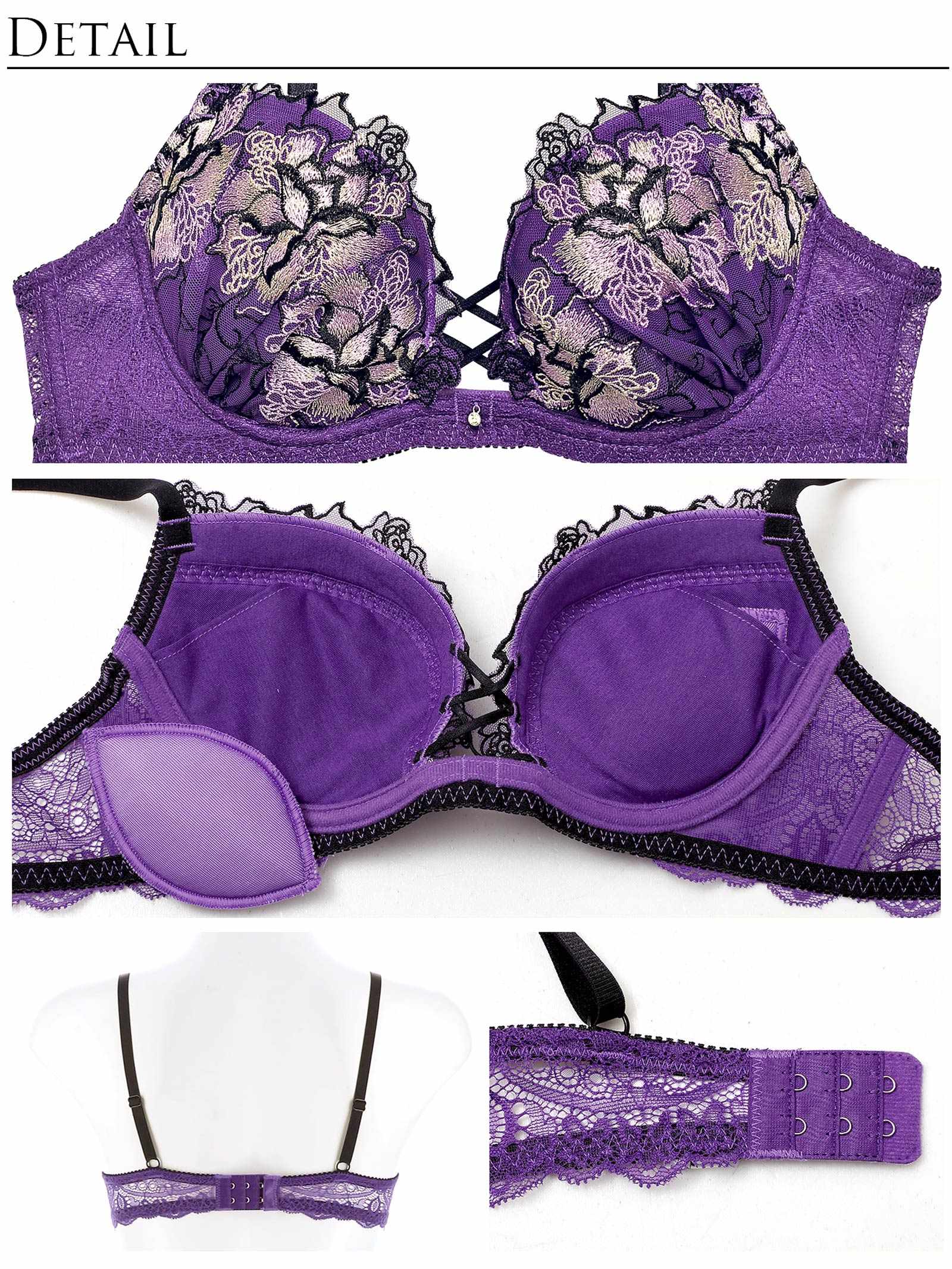 10/21新作!【Reinest】ファブリックレースアップフラワーブラジャー&バック透けTバックショーツ