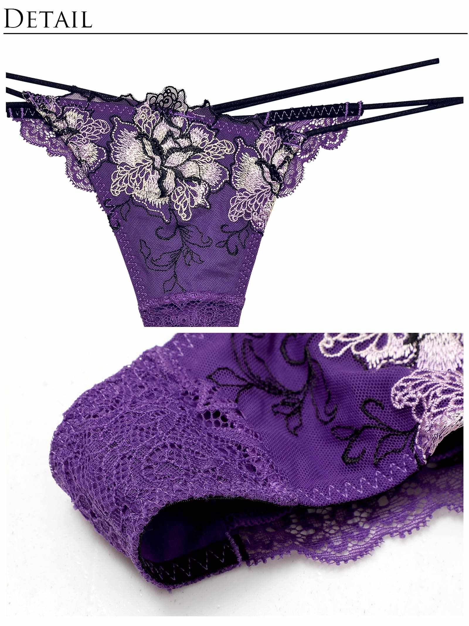 10/21新作!【Reinest】ファブリックレースアップフラワーブラジャー&バック透けTバックショーツ