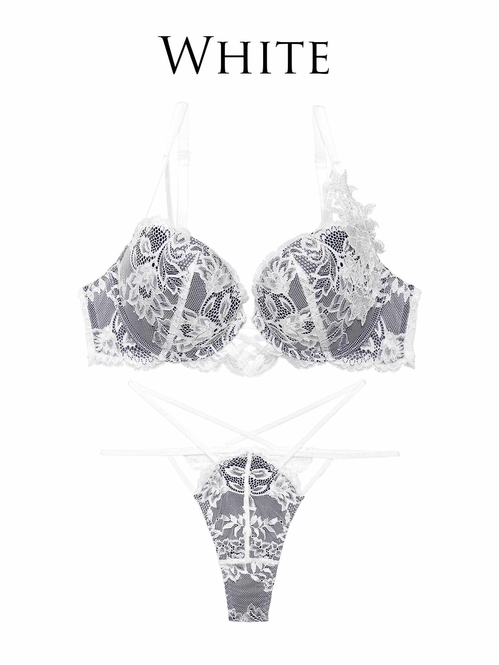 【Reinest】ミスティックレーシィクロスブラジャー&バック透けTバックショーツ