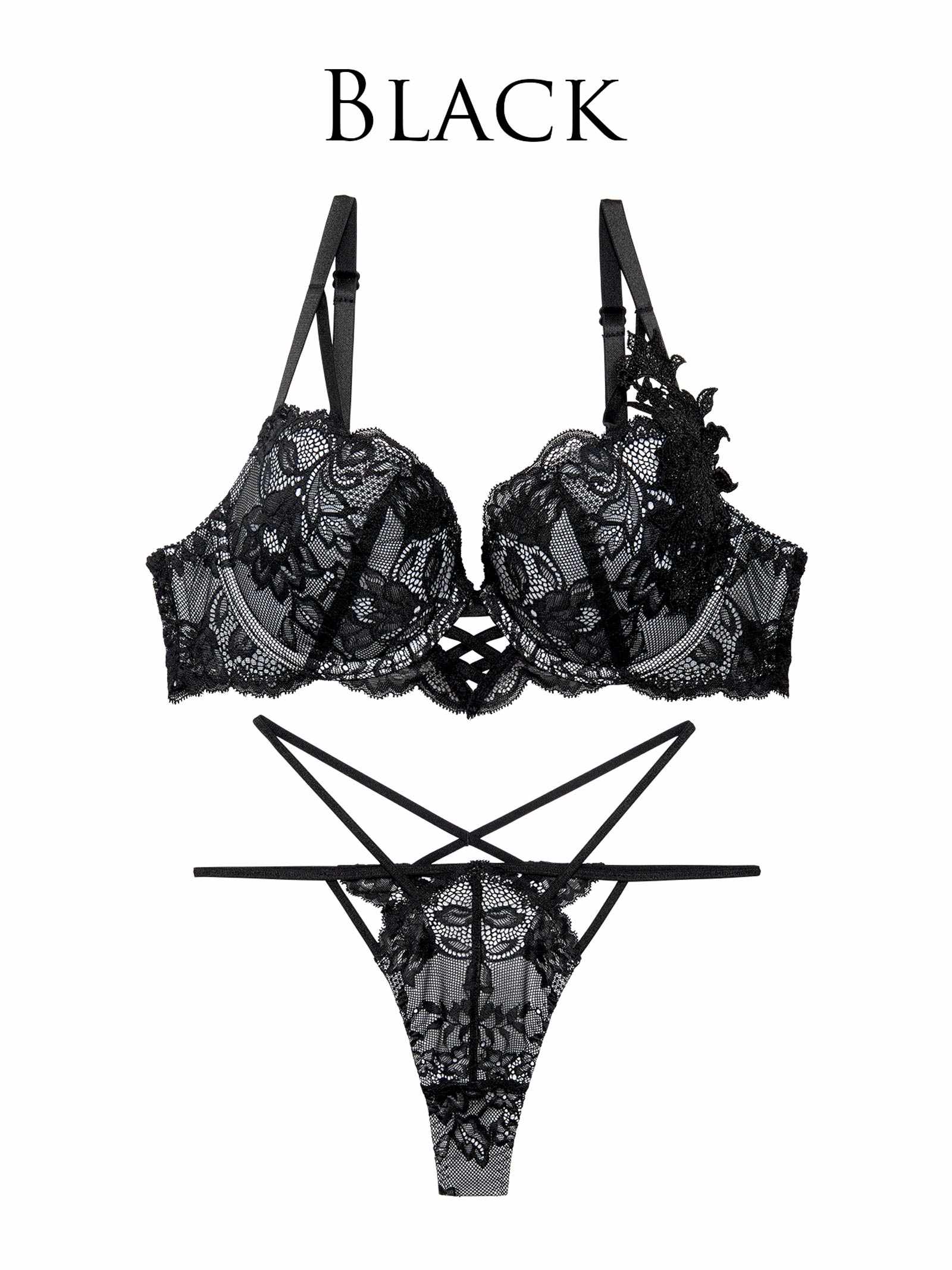 【Reinest】ミスティックレーシィクロスブラジャー&バック透けTバックショーツ