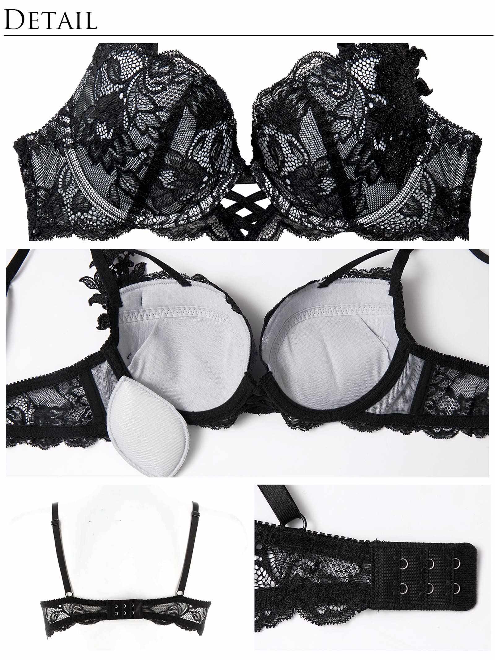 【Reinest】ミスティックレーシィクロスブラジャー&バック透けTバックショーツ