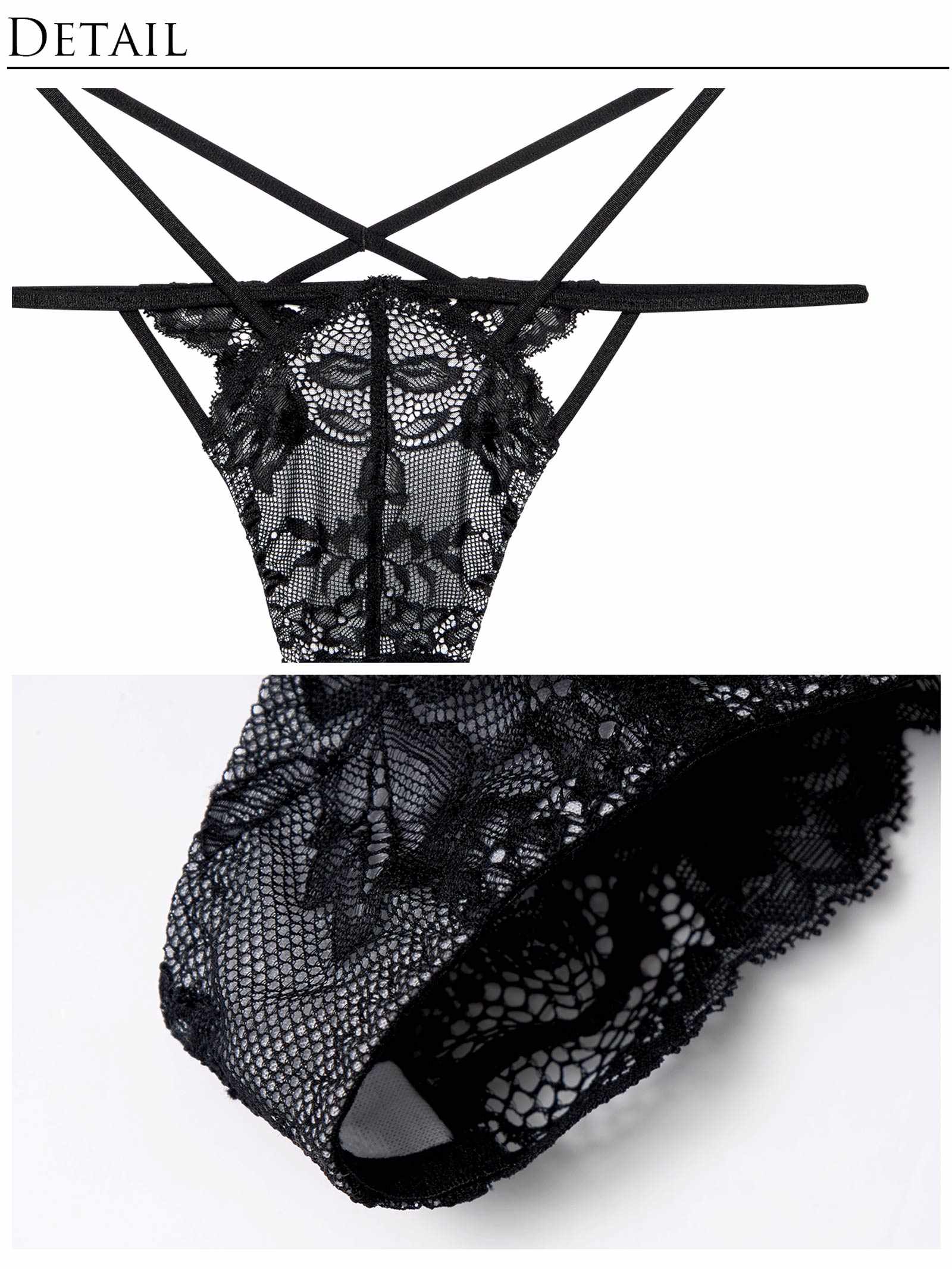 【Reinest】ミスティックレーシィクロスブラジャー&バック透けTバックショーツ