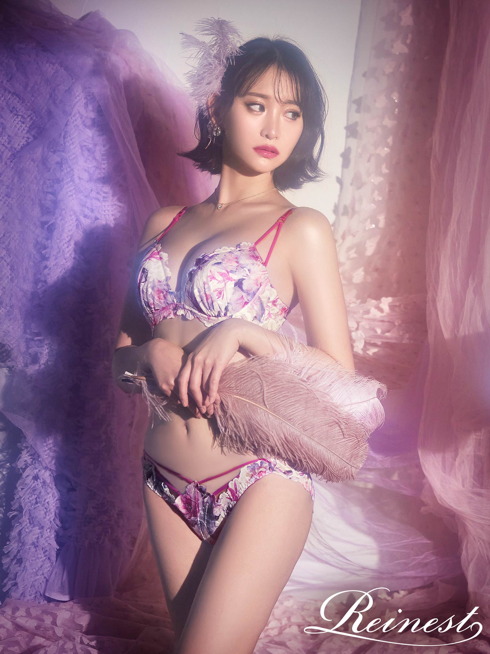 ドレッシーフラワーリッチブラジャー&バック透けフルバックショーツ