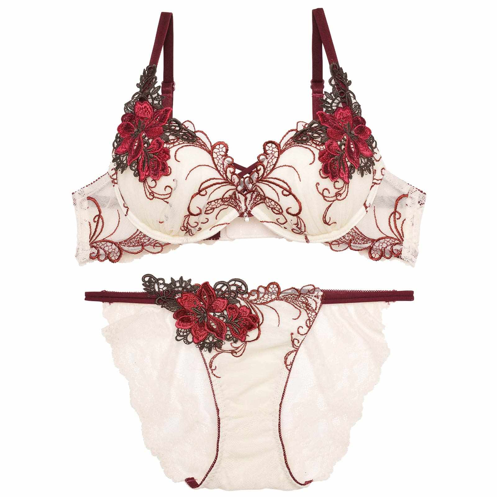 11/8再販!ロイヤルフラワーモチーフブラジャー&バック透けフルバックショーツ