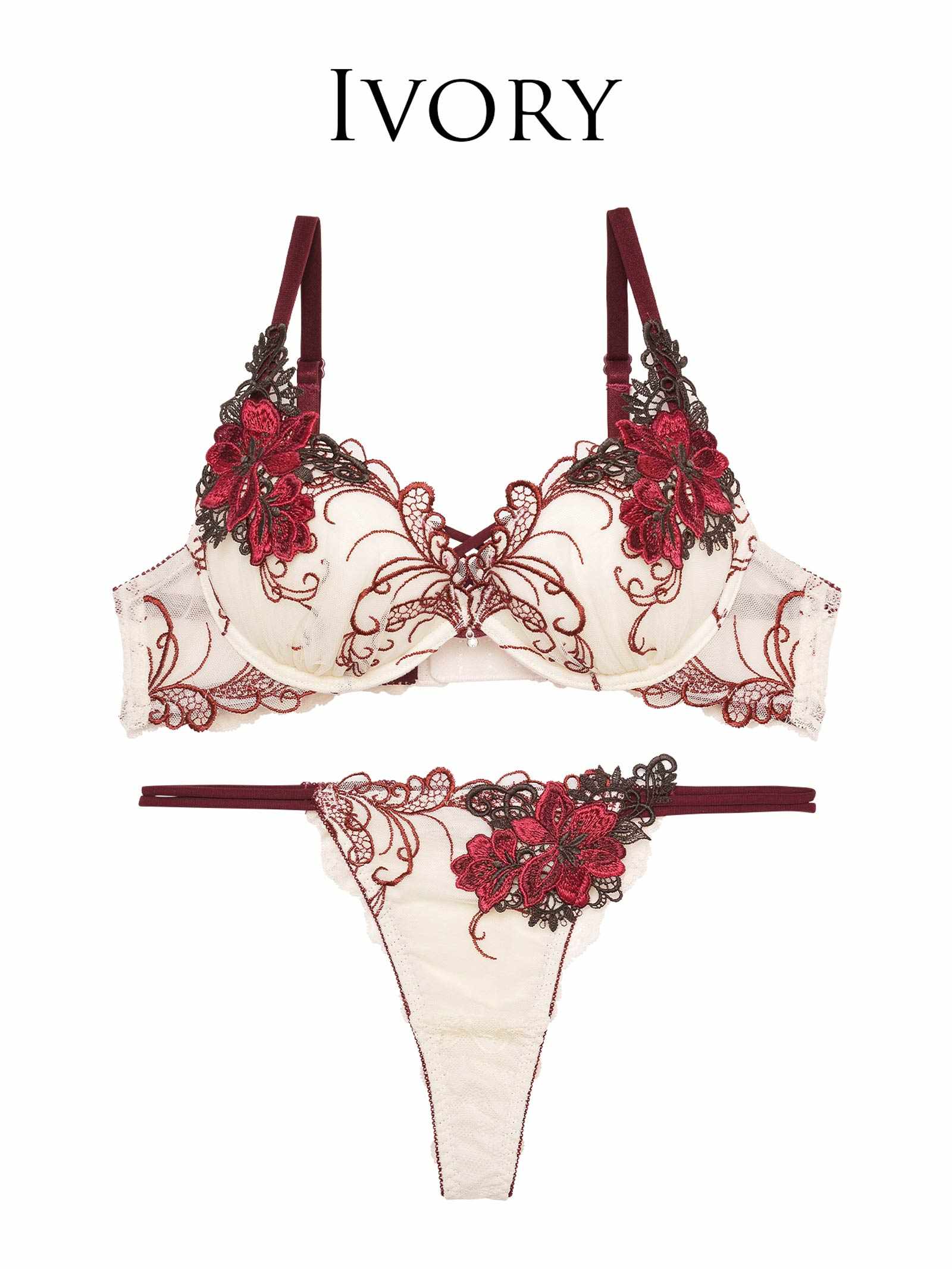 1/5新作!【Reinest】ロイヤルフラワーモチーフブラジャー&バック透けTバックショーツ