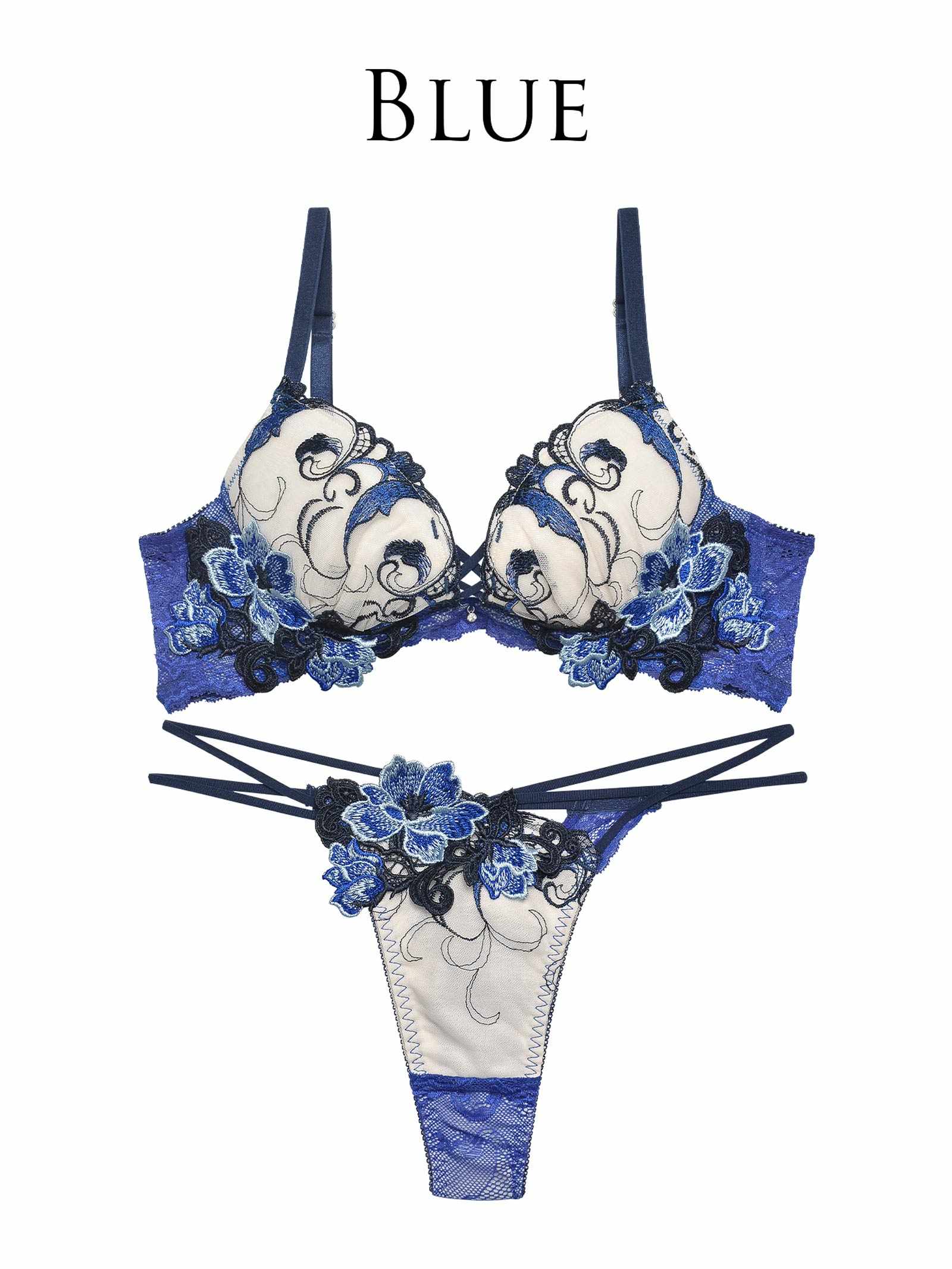 【Reinest】ビューティフルグロウフラワーブラジャー&バック透けTバックショーツ