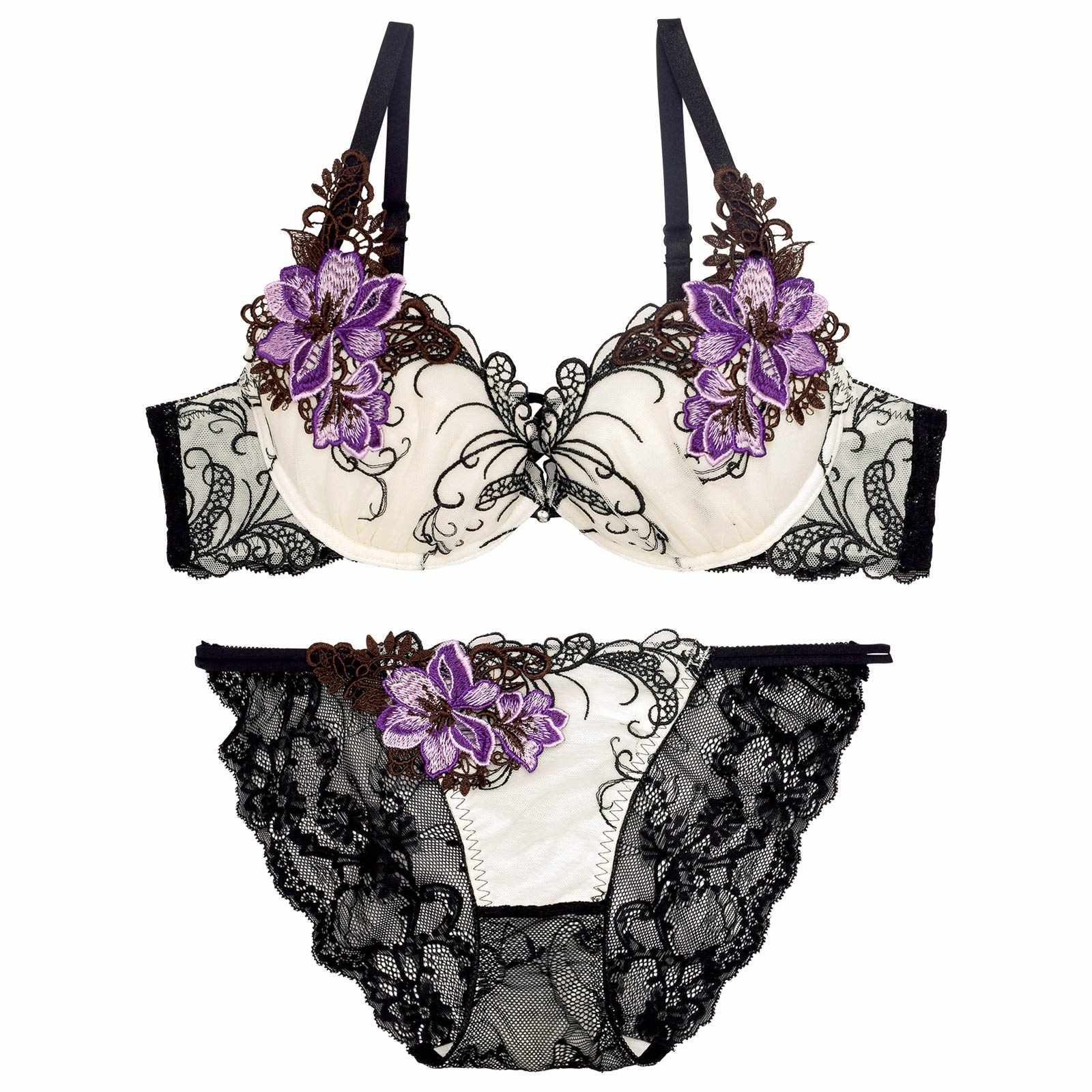 12/6再販!ロイヤルフラワーモチーフブラジャー&バック透けフルバックショーツ