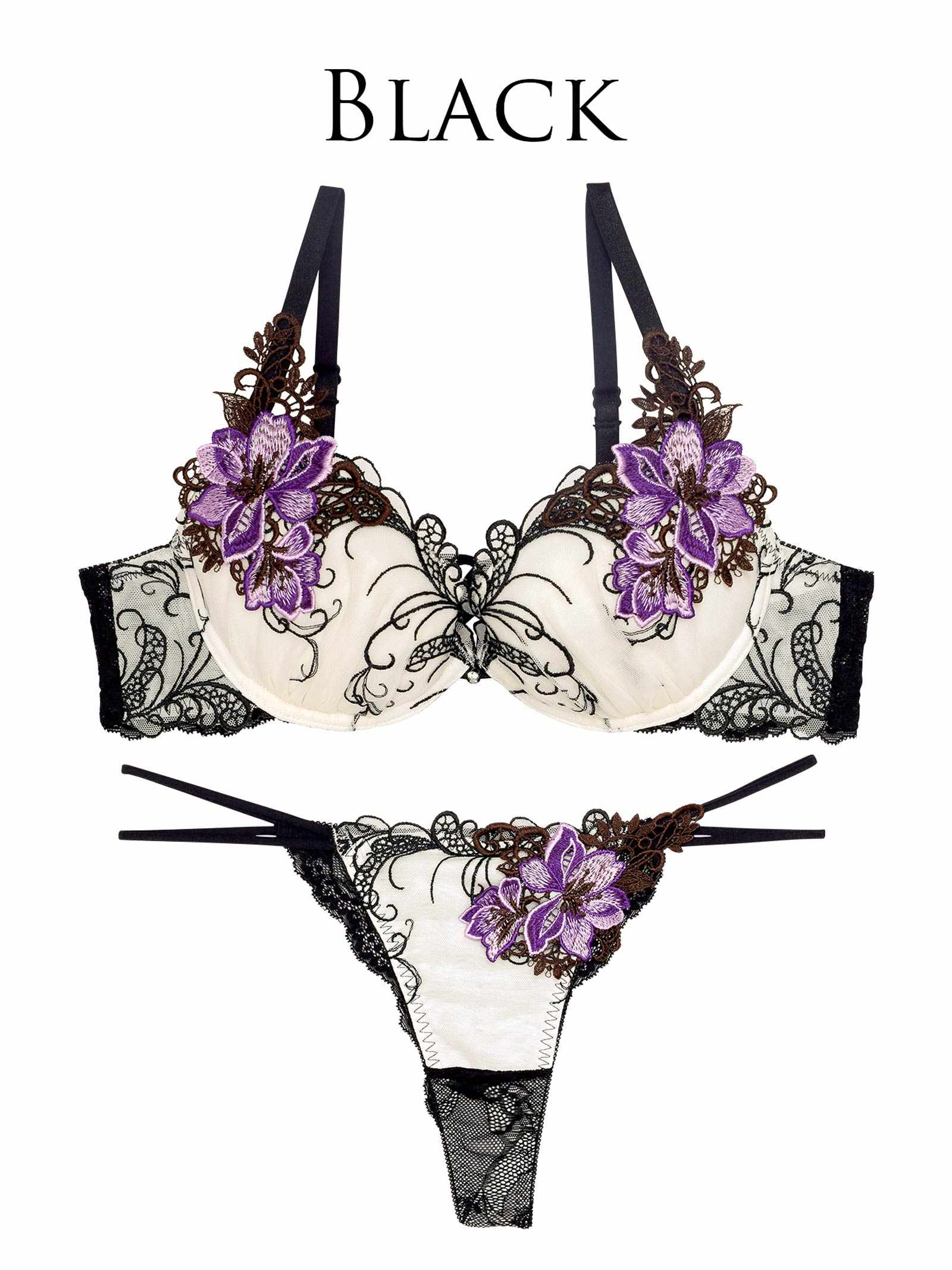 1/6新作!【Reinest】ロイヤルフラワーモチーフブラジャー&バック透けTバックショーツ